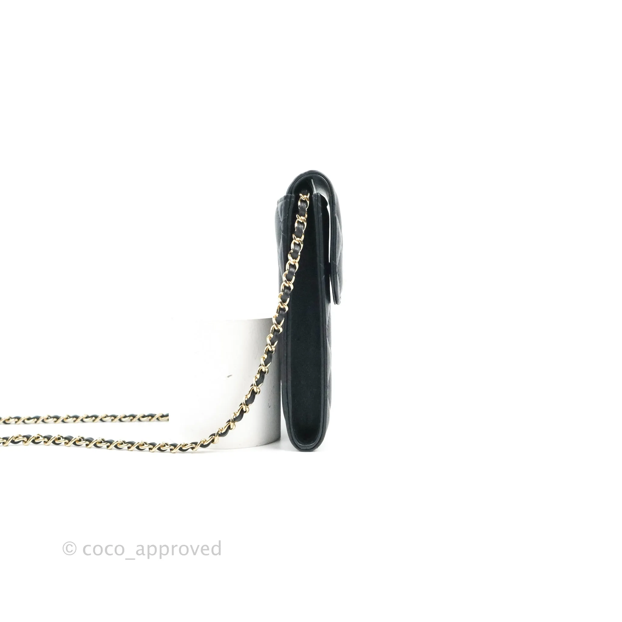 Chanel Phone Holder Black/White CC Black Lambskin Gold Hardware