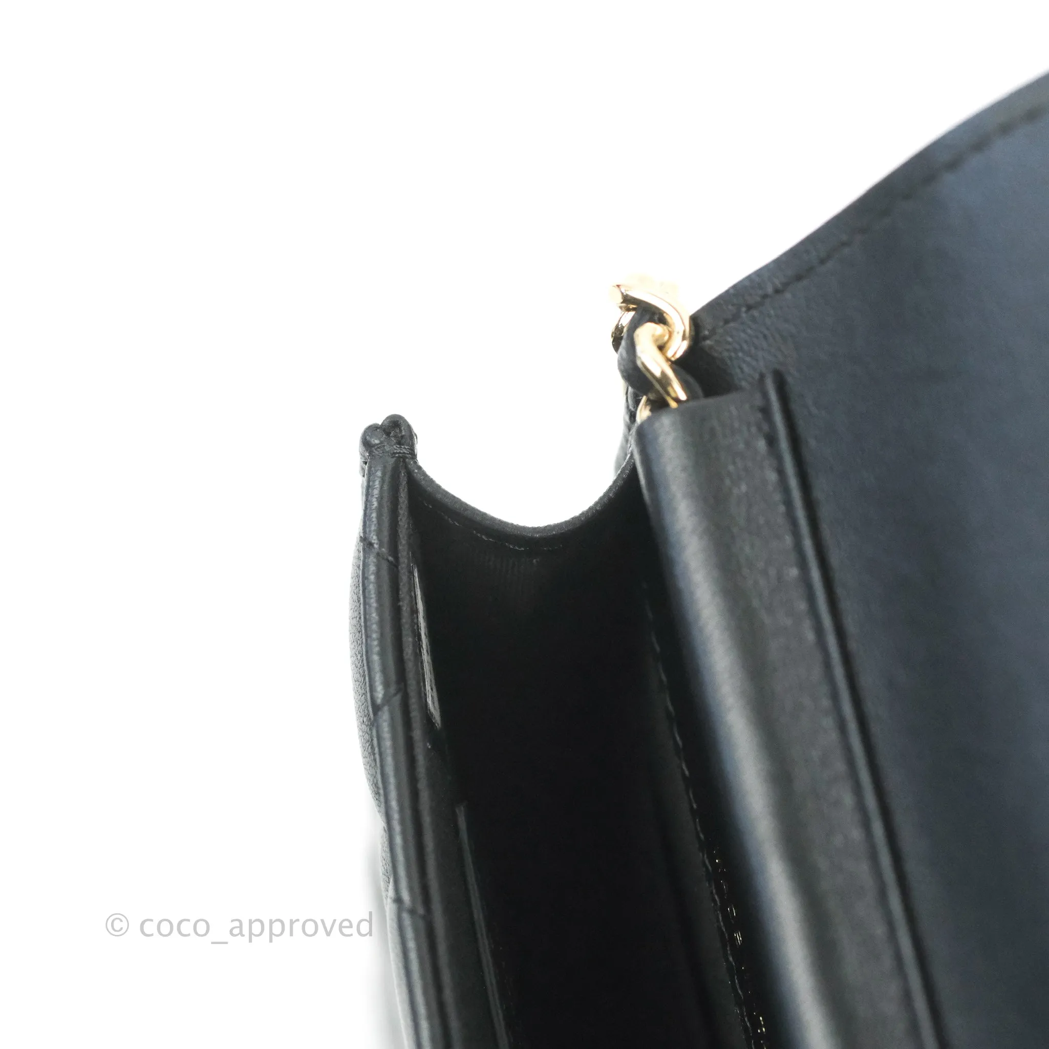 Chanel Phone Holder Black/White CC Black Lambskin Gold Hardware