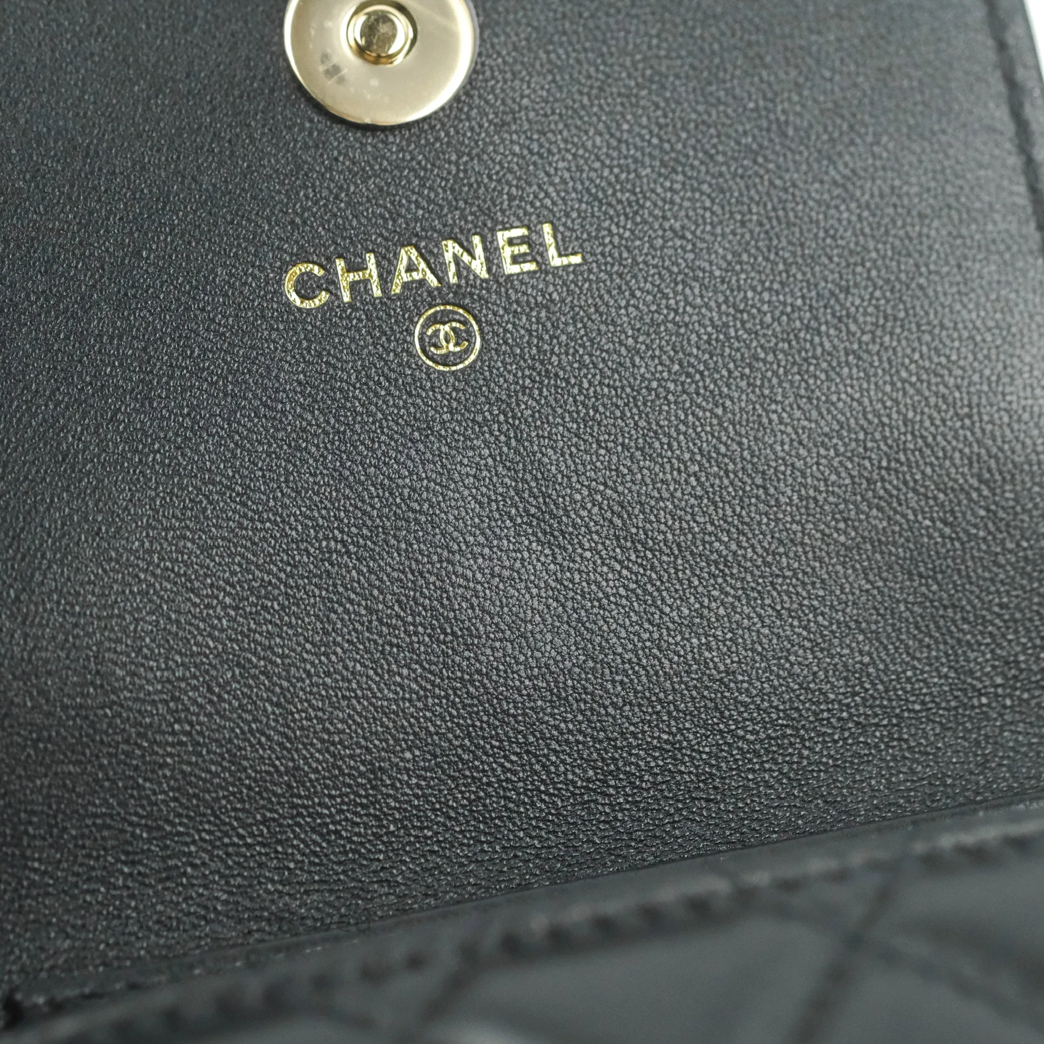 Chanel Phone Holder Black/White CC Black Lambskin Gold Hardware