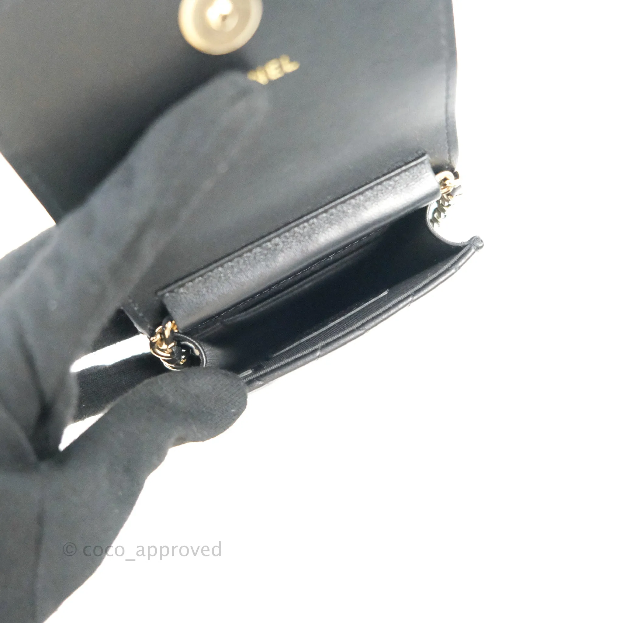 Chanel Phone Holder Black/White CC Black Lambskin Gold Hardware