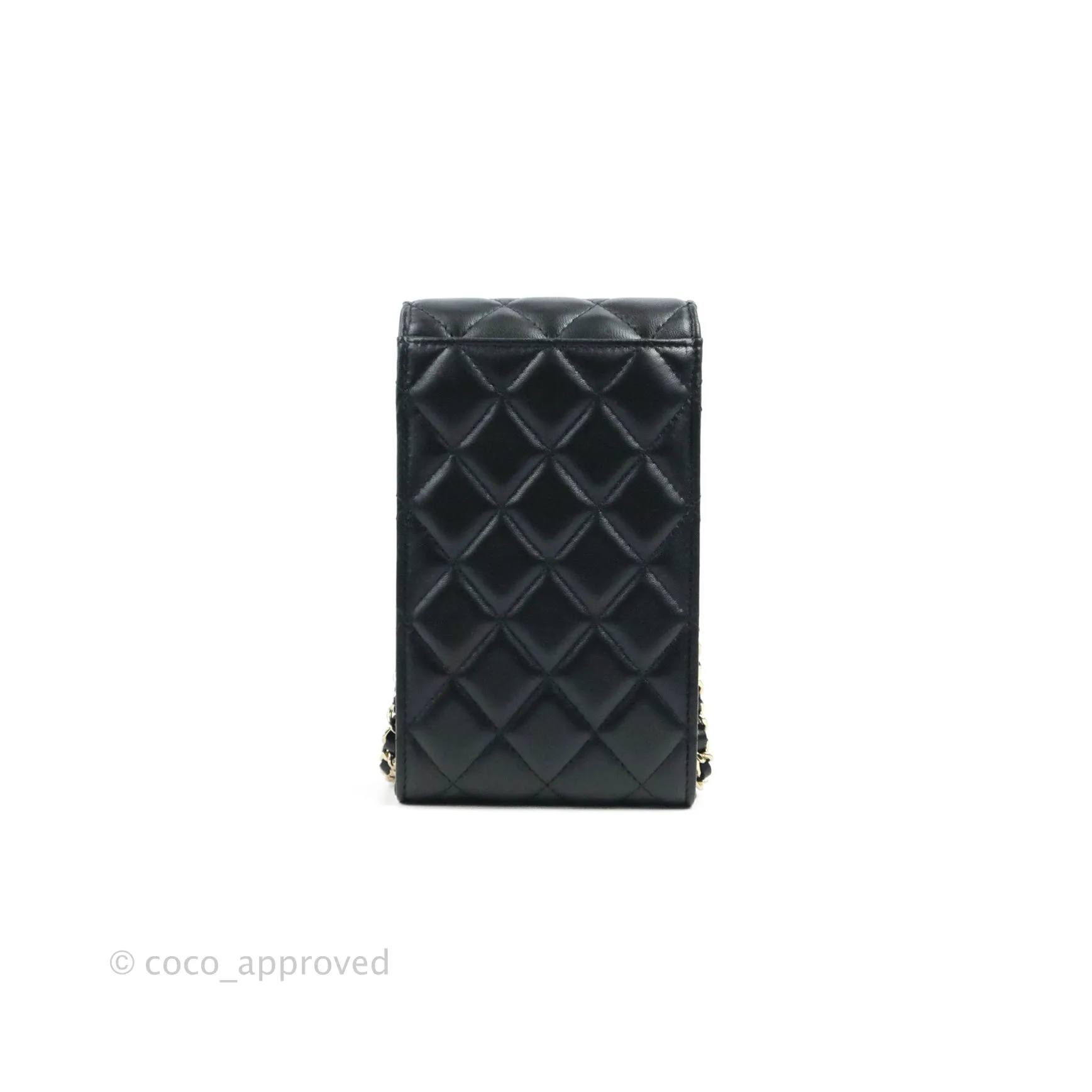 Chanel Phone Holder Black/White CC Black Lambskin Gold Hardware