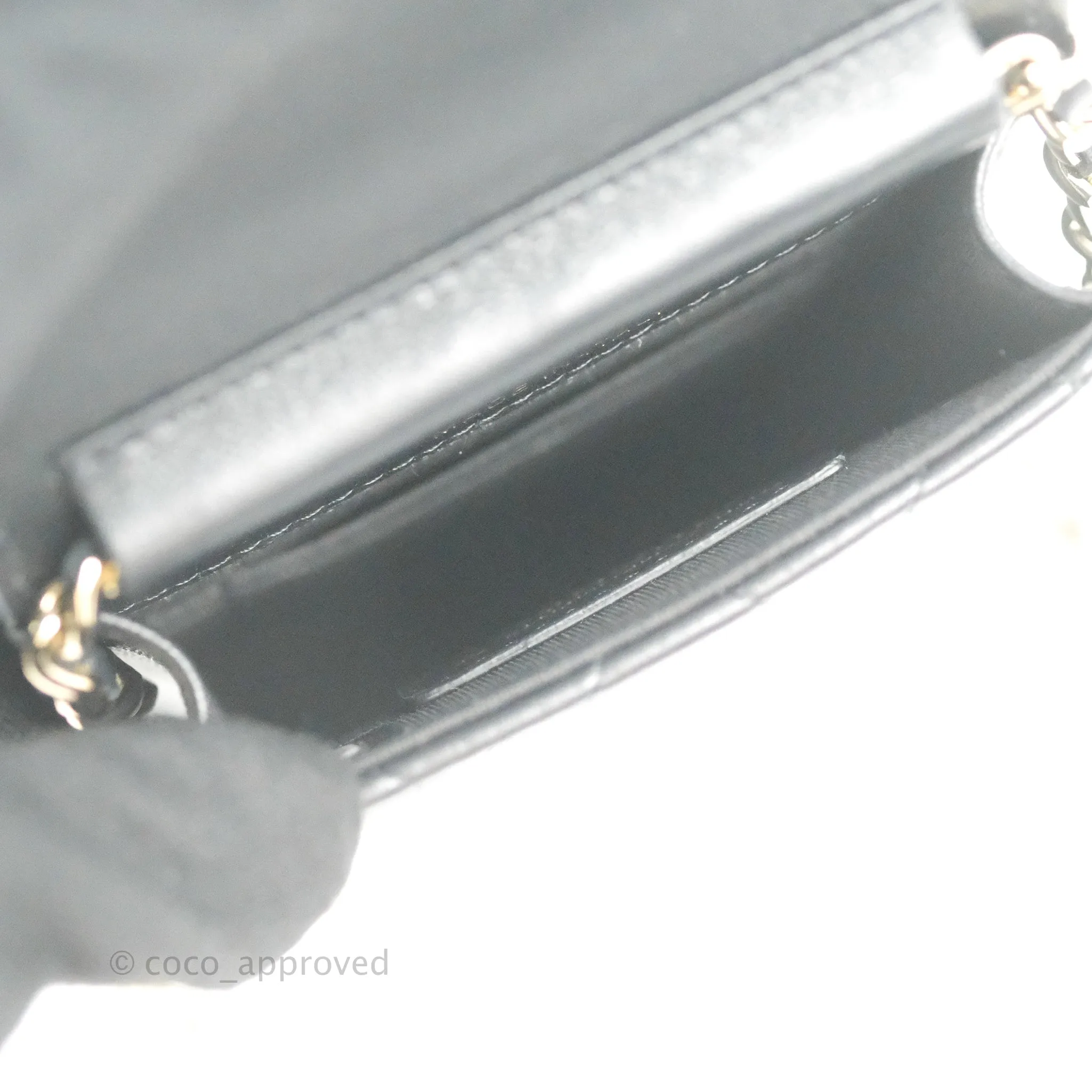 Chanel Phone Holder Black/White CC Black Lambskin Gold Hardware