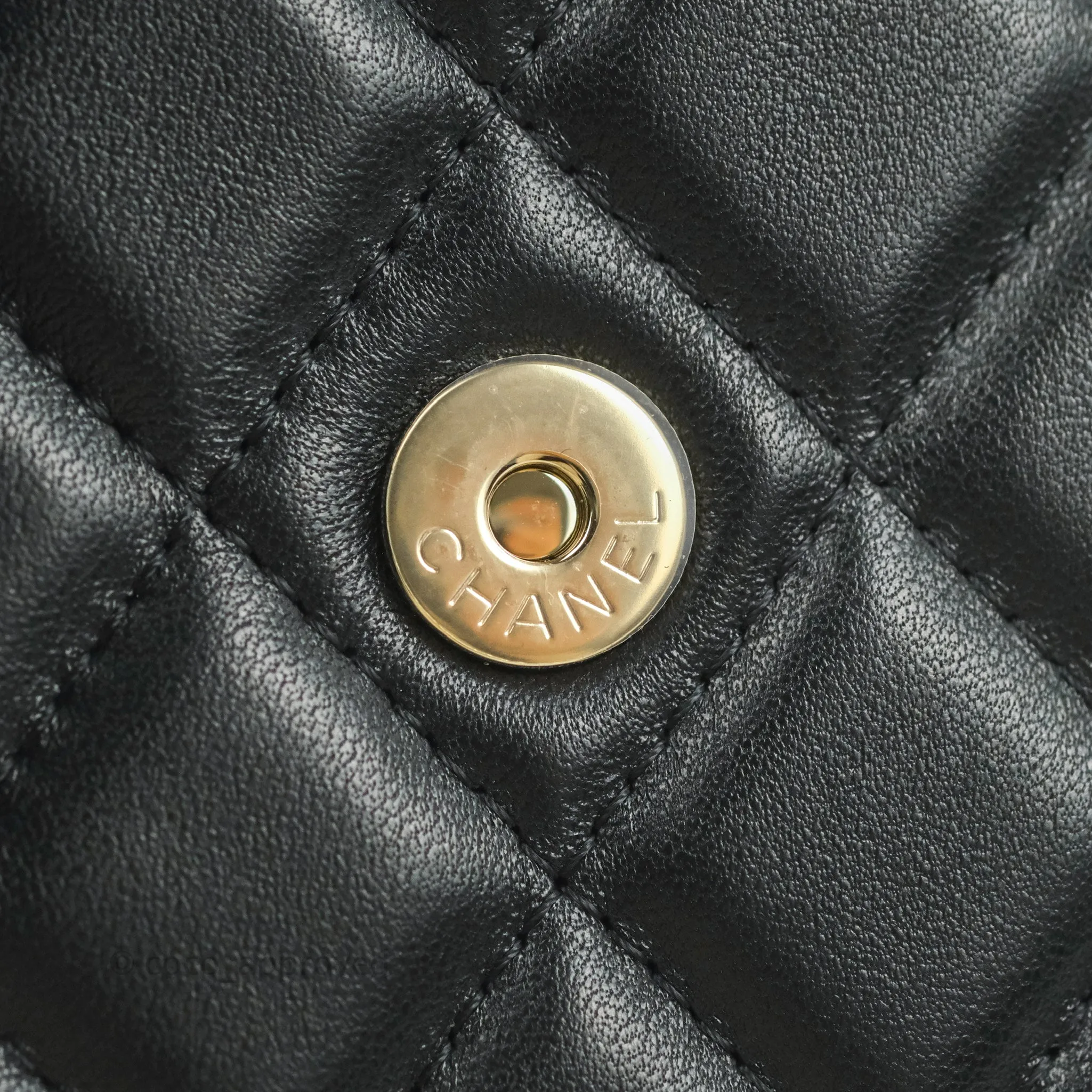 Chanel Phone Holder Black/White CC Black Lambskin Gold Hardware