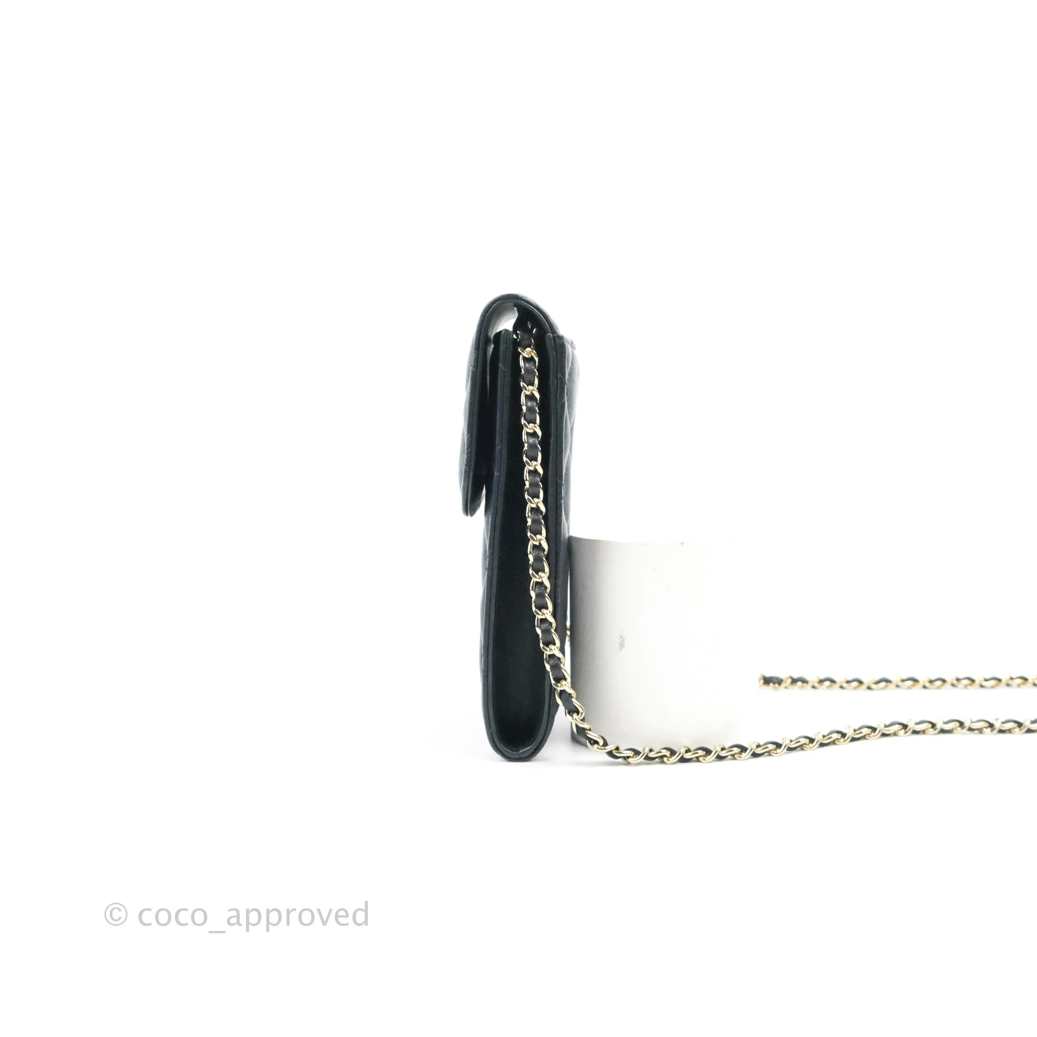 Chanel Phone Holder Black/White CC Black Lambskin Gold Hardware