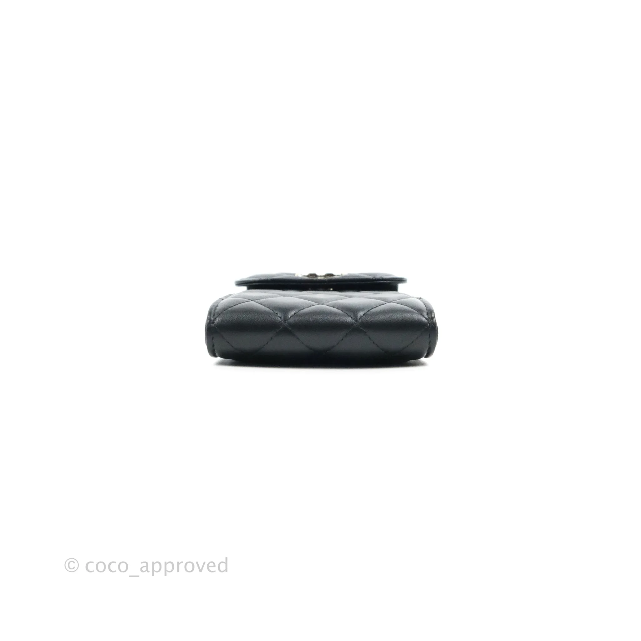 Chanel Phone Holder Black/White CC Black Lambskin Gold Hardware