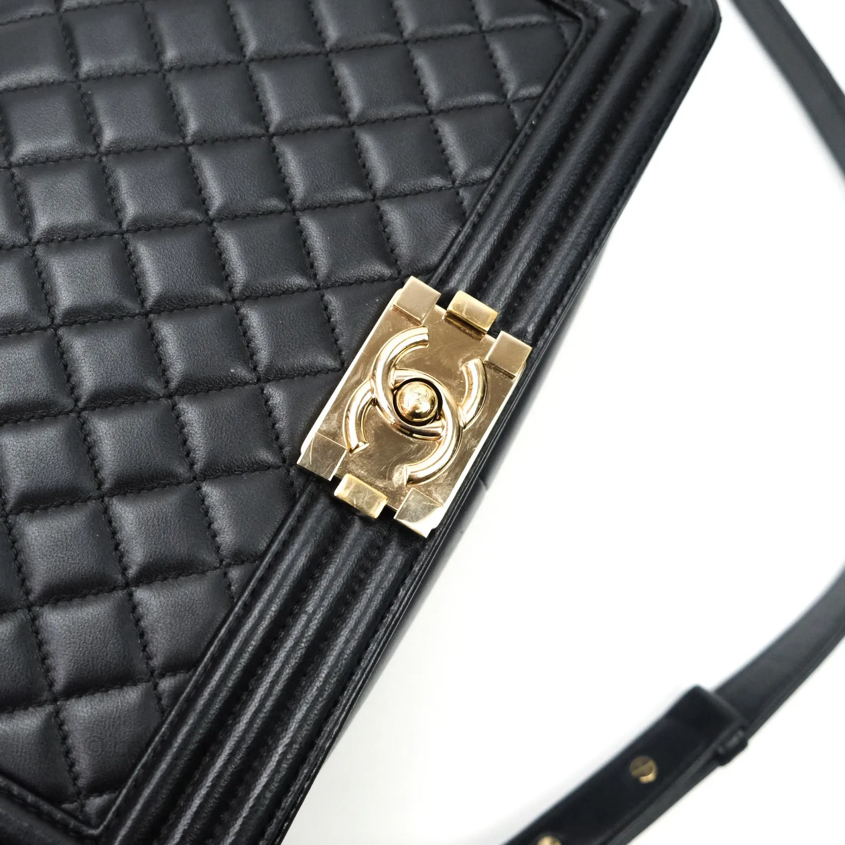 Chanel Quilted Boy New Medium Black Lambskin Gold Hardware