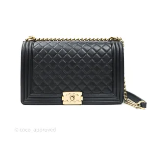 Chanel Quilted Boy New Medium Black Lambskin Gold Hardware