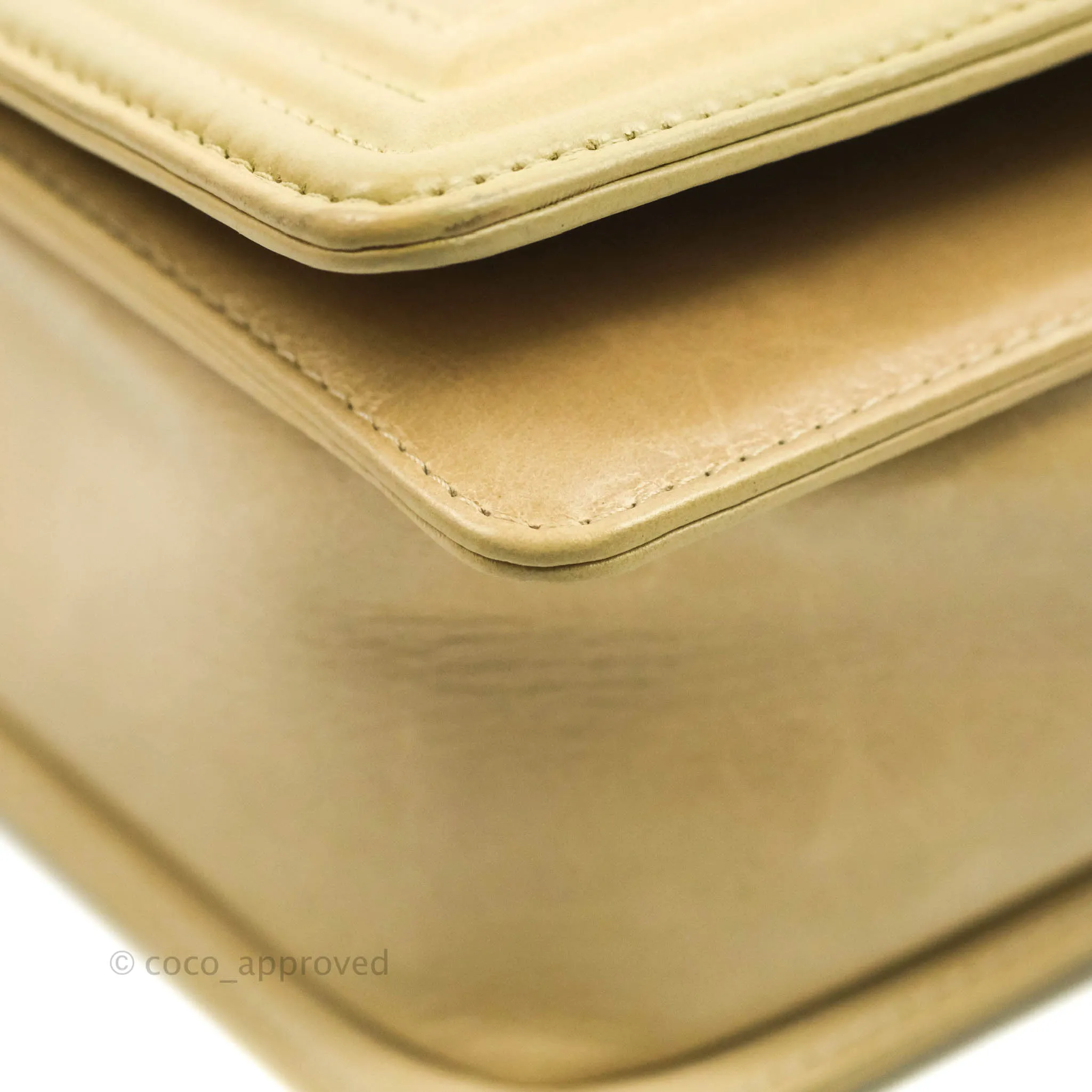 Chanel Quilted Large Boy Beige Aged Calfskin Aged Gold Hardware