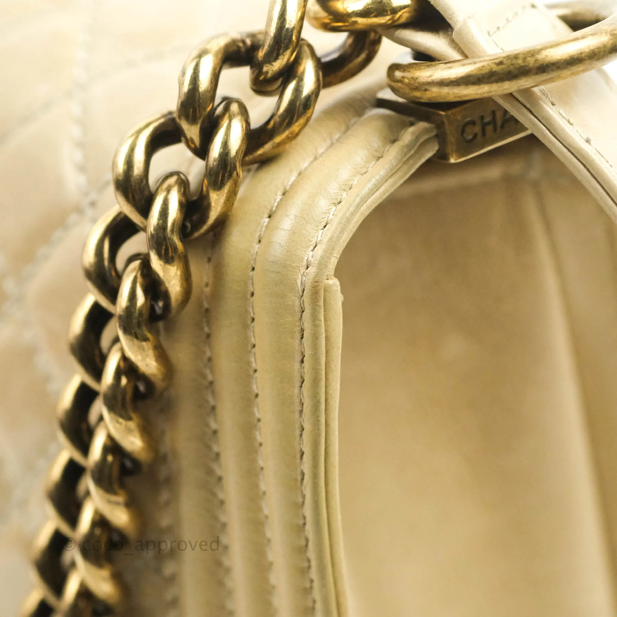 Chanel Quilted Large Boy Beige Aged Calfskin Aged Gold Hardware