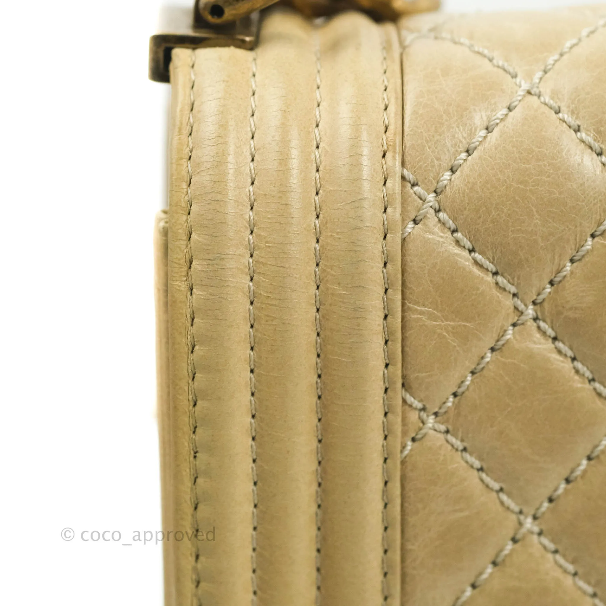 Chanel Quilted Large Boy Beige Aged Calfskin Aged Gold Hardware