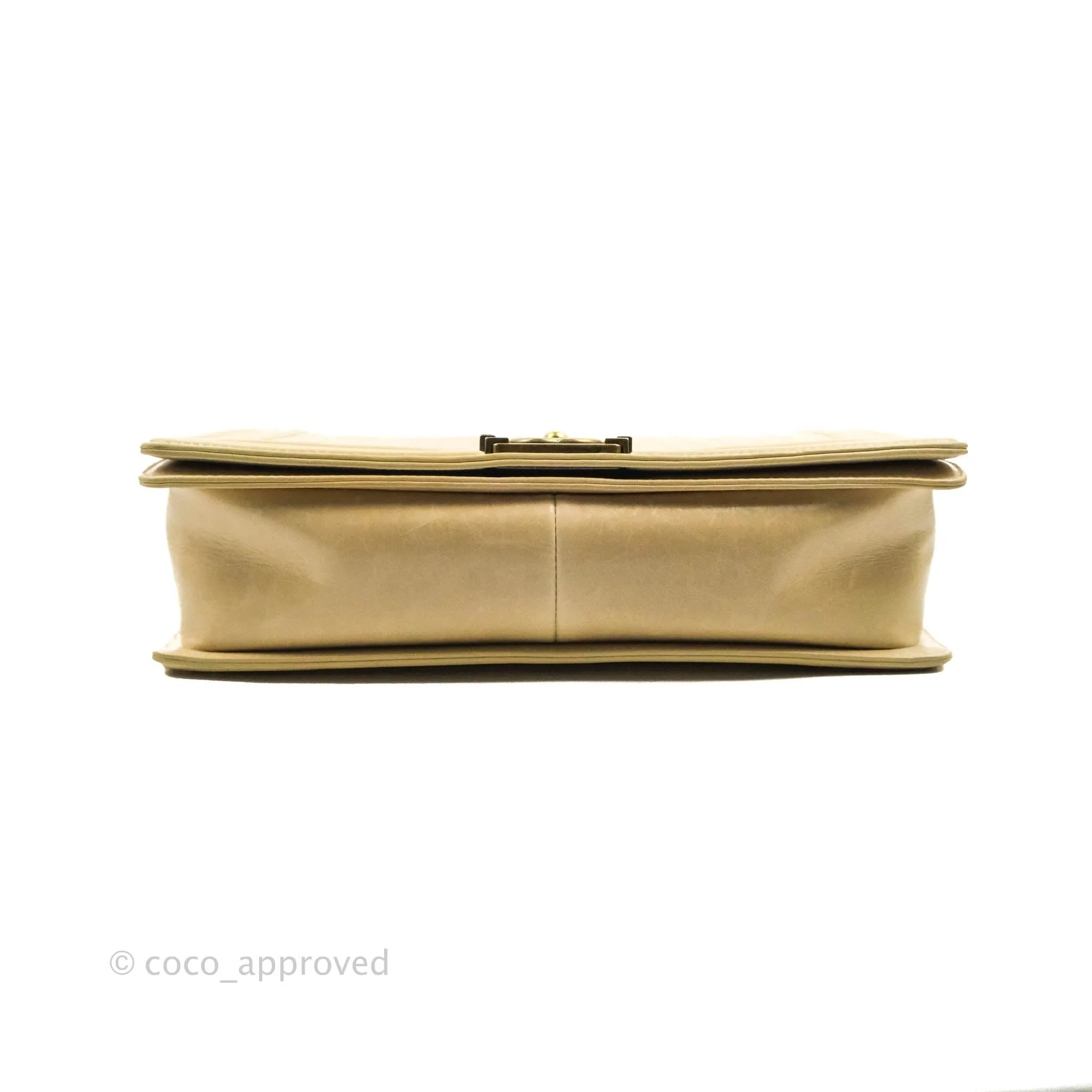 Chanel Quilted Large Boy Beige Aged Calfskin Aged Gold Hardware