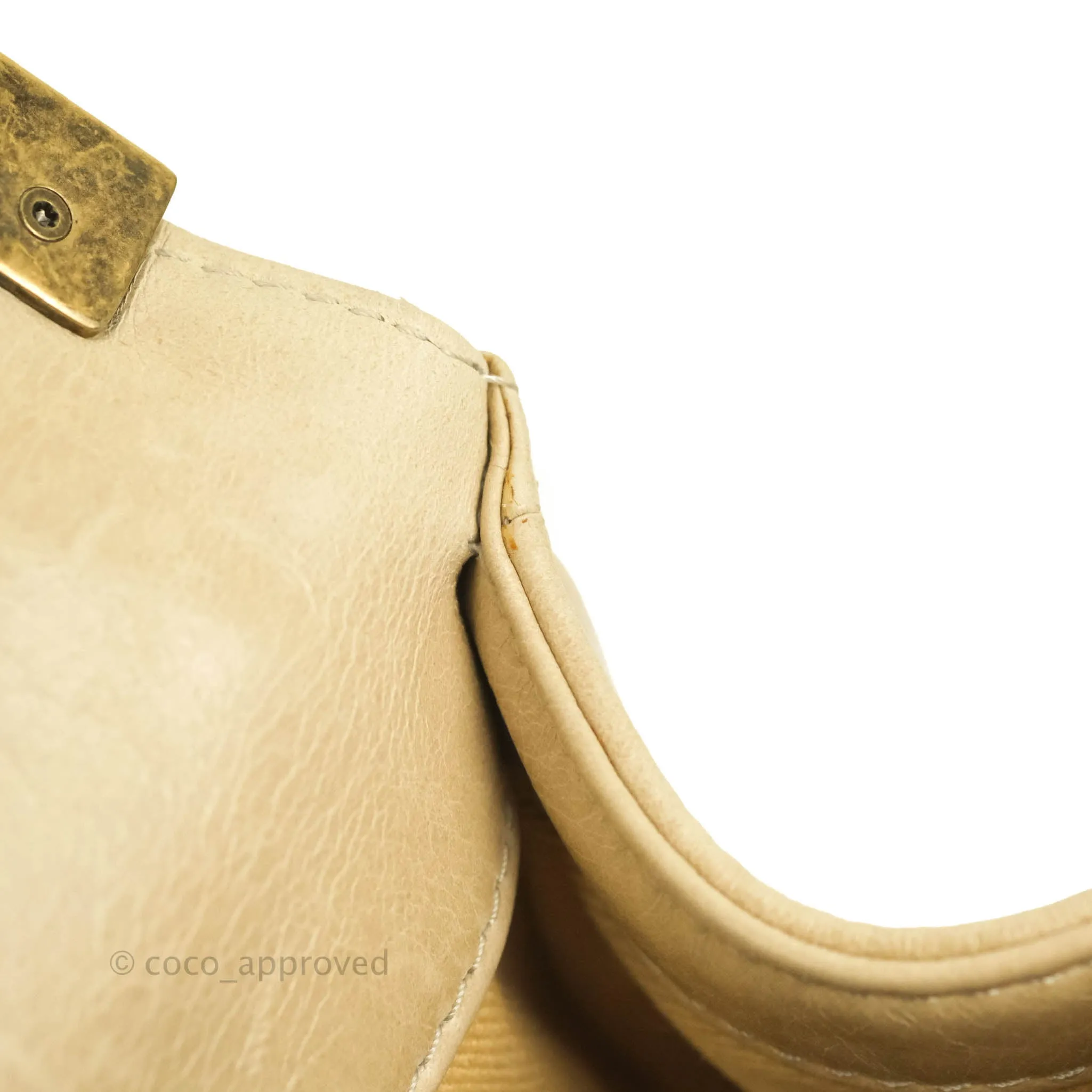 Chanel Quilted Large Boy Beige Aged Calfskin Aged Gold Hardware