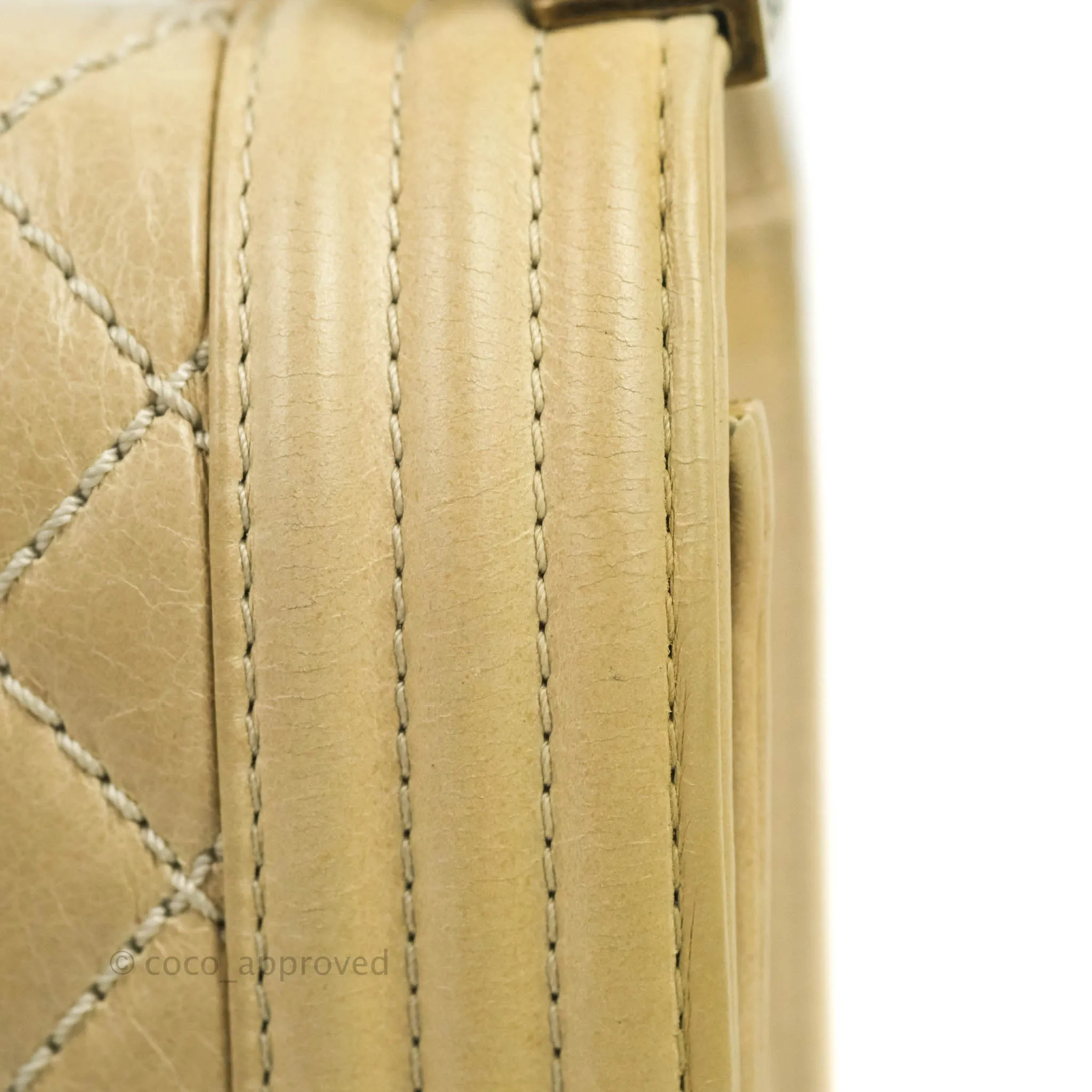 Chanel Quilted Large Boy Beige Aged Calfskin Aged Gold Hardware