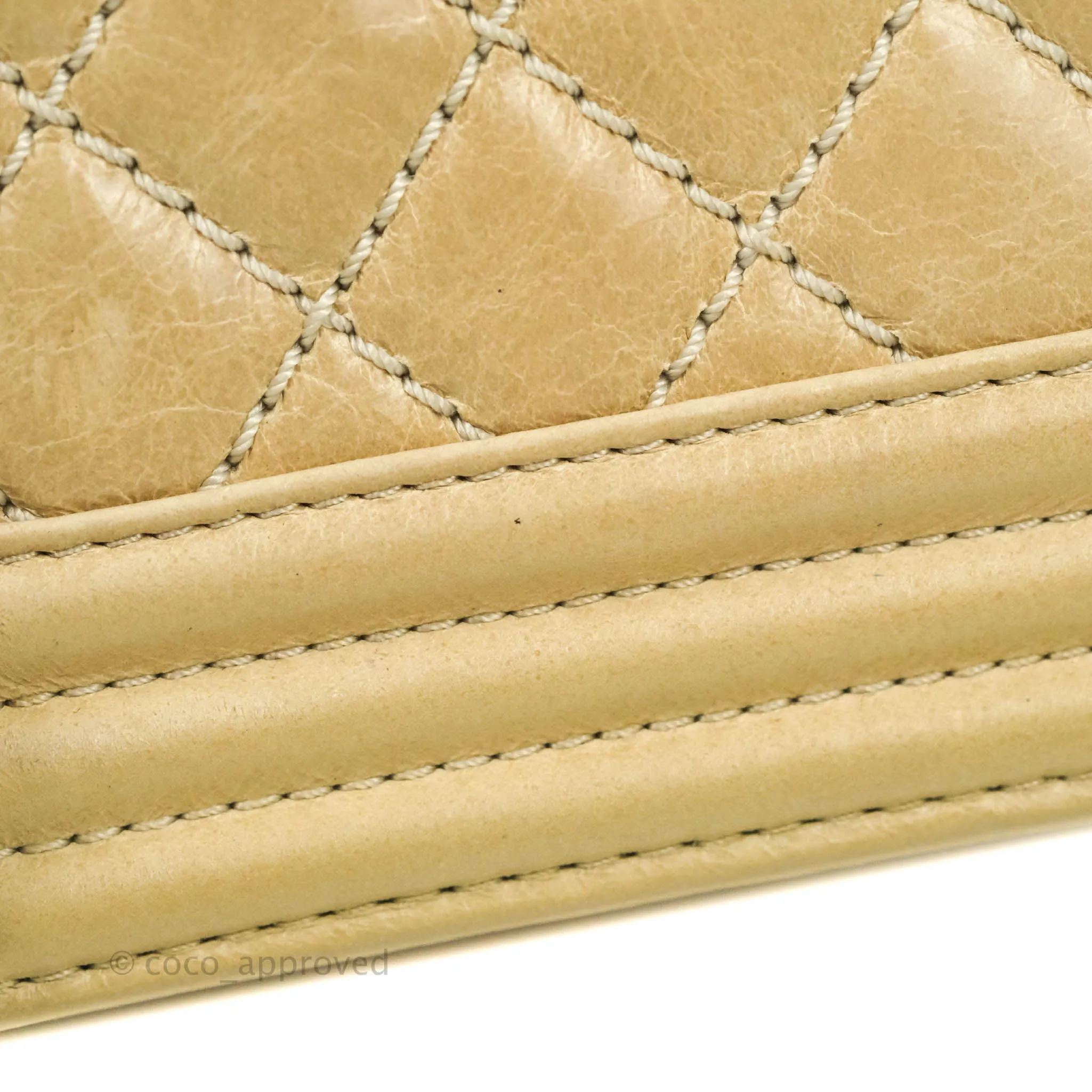 Chanel Quilted Large Boy Beige Aged Calfskin Aged Gold Hardware
