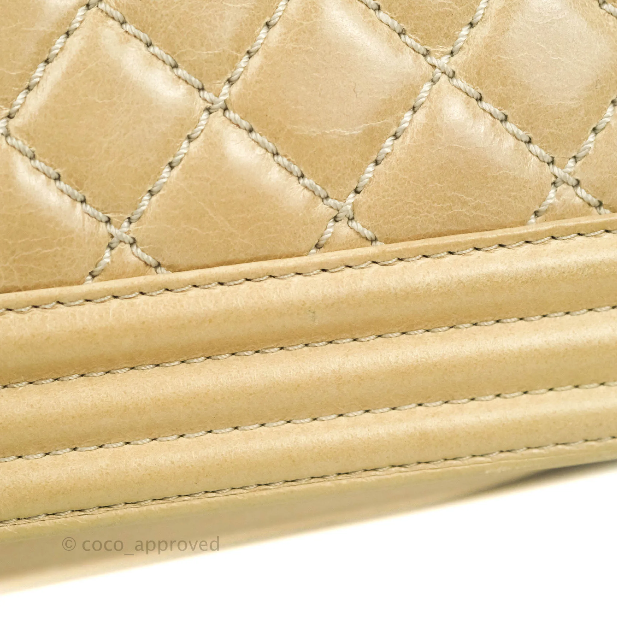 Chanel Quilted Large Boy Beige Aged Calfskin Aged Gold Hardware