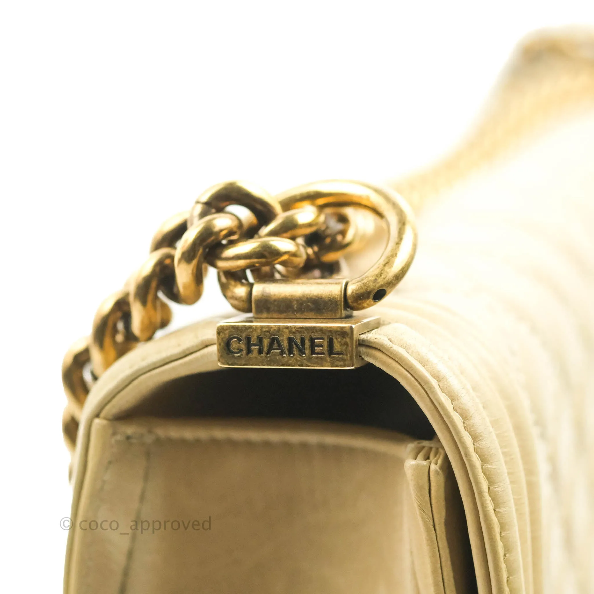Chanel Quilted Large Boy Beige Aged Calfskin Aged Gold Hardware