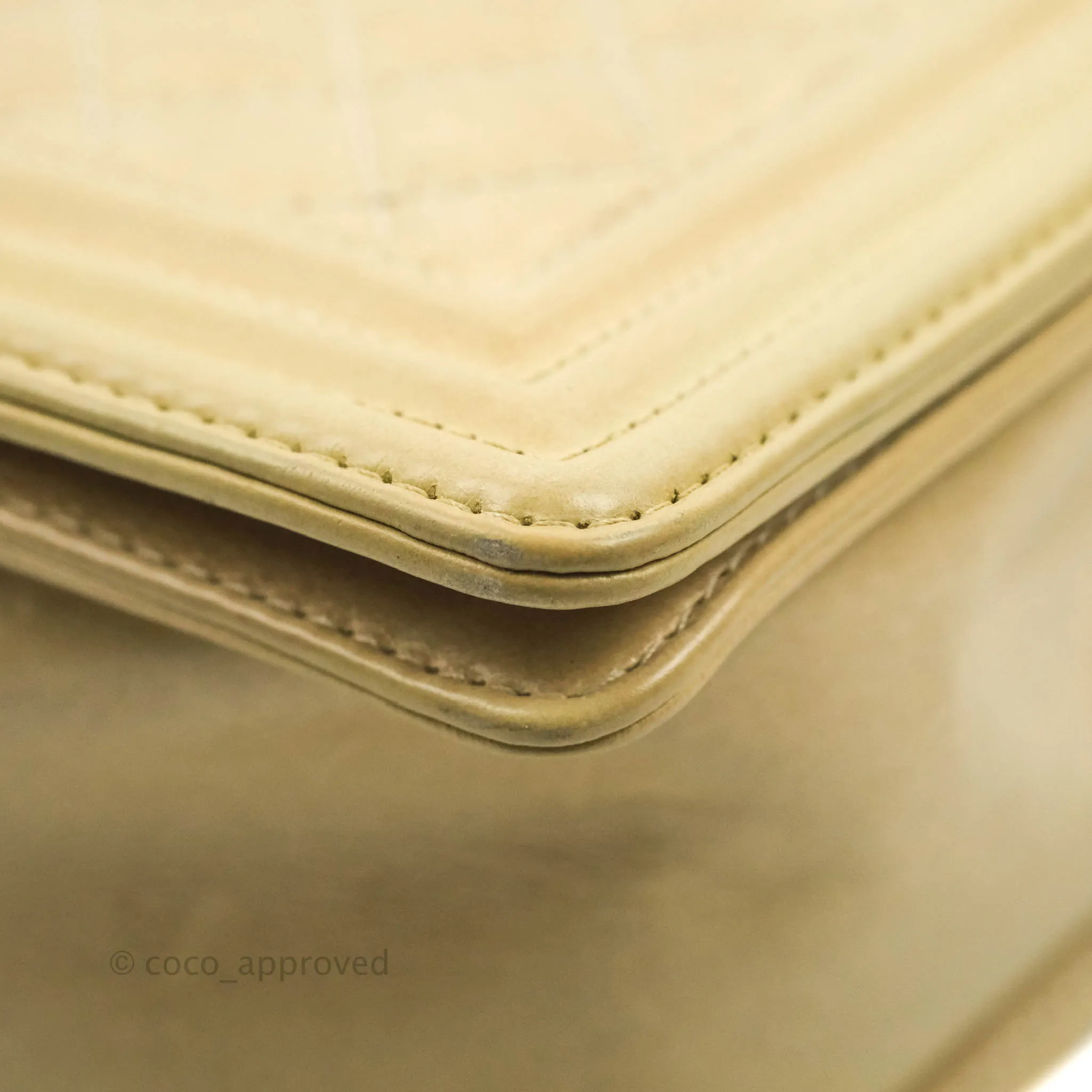 Chanel Quilted Large Boy Beige Aged Calfskin Aged Gold Hardware