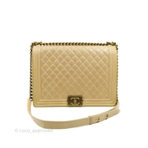 Chanel Quilted Large Boy Beige Aged Calfskin Aged Gold Hardware