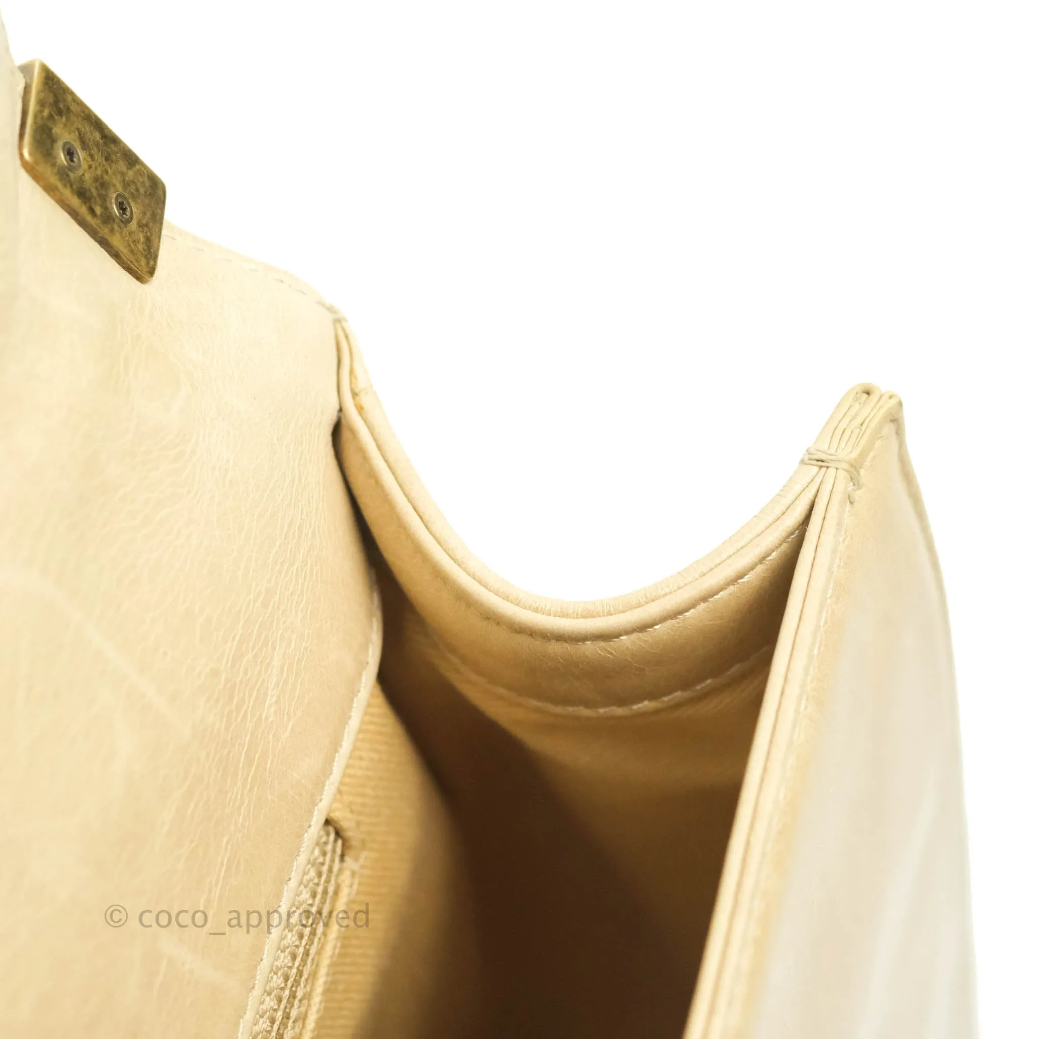 Chanel Quilted Large Boy Beige Aged Calfskin Aged Gold Hardware