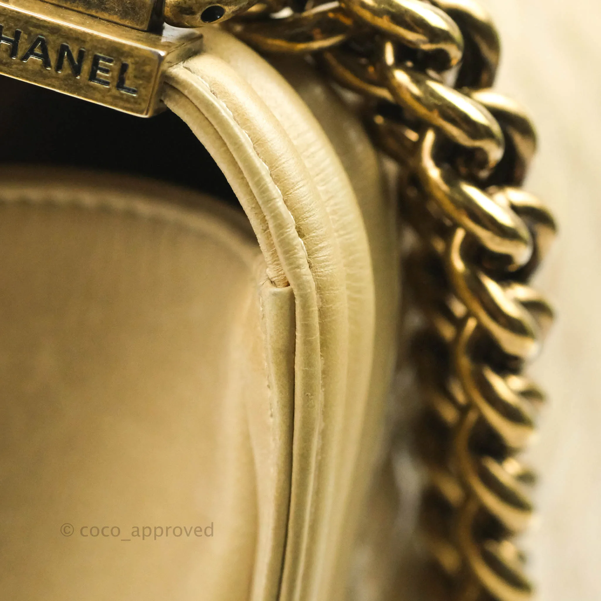 Chanel Quilted Large Boy Beige Aged Calfskin Aged Gold Hardware