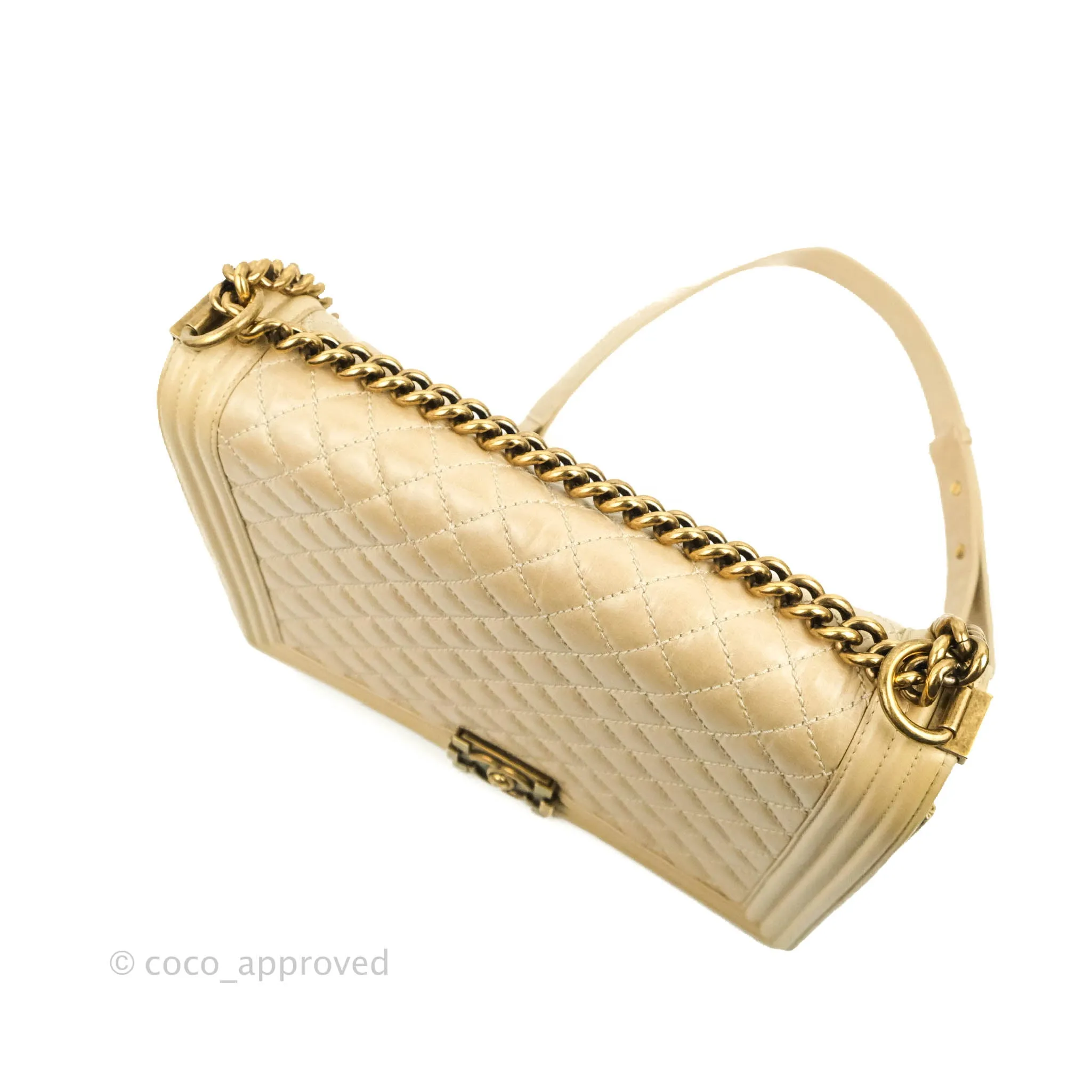 Chanel Quilted Large Boy Beige Aged Calfskin Aged Gold Hardware