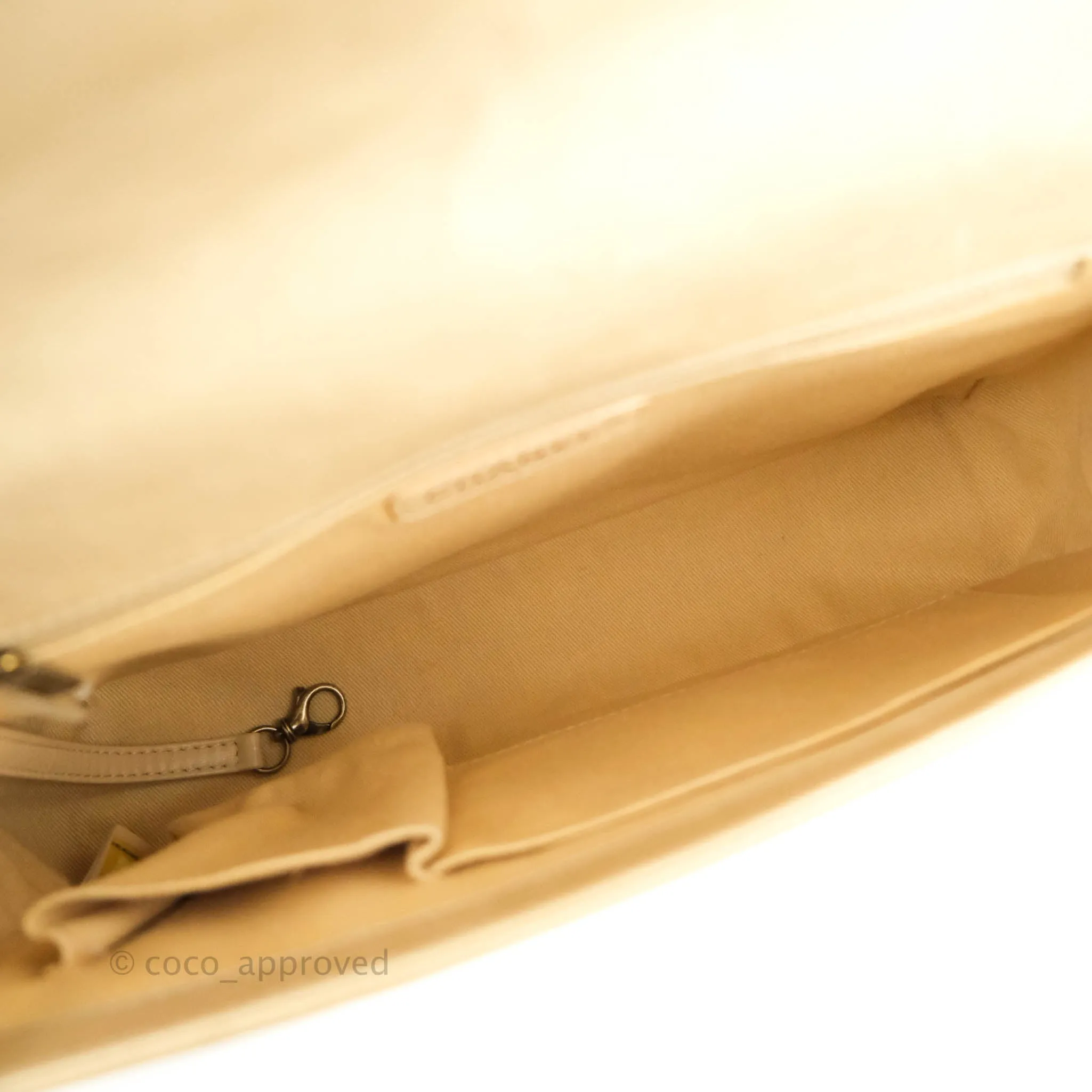 Chanel Quilted Large Boy Beige Aged Calfskin Aged Gold Hardware