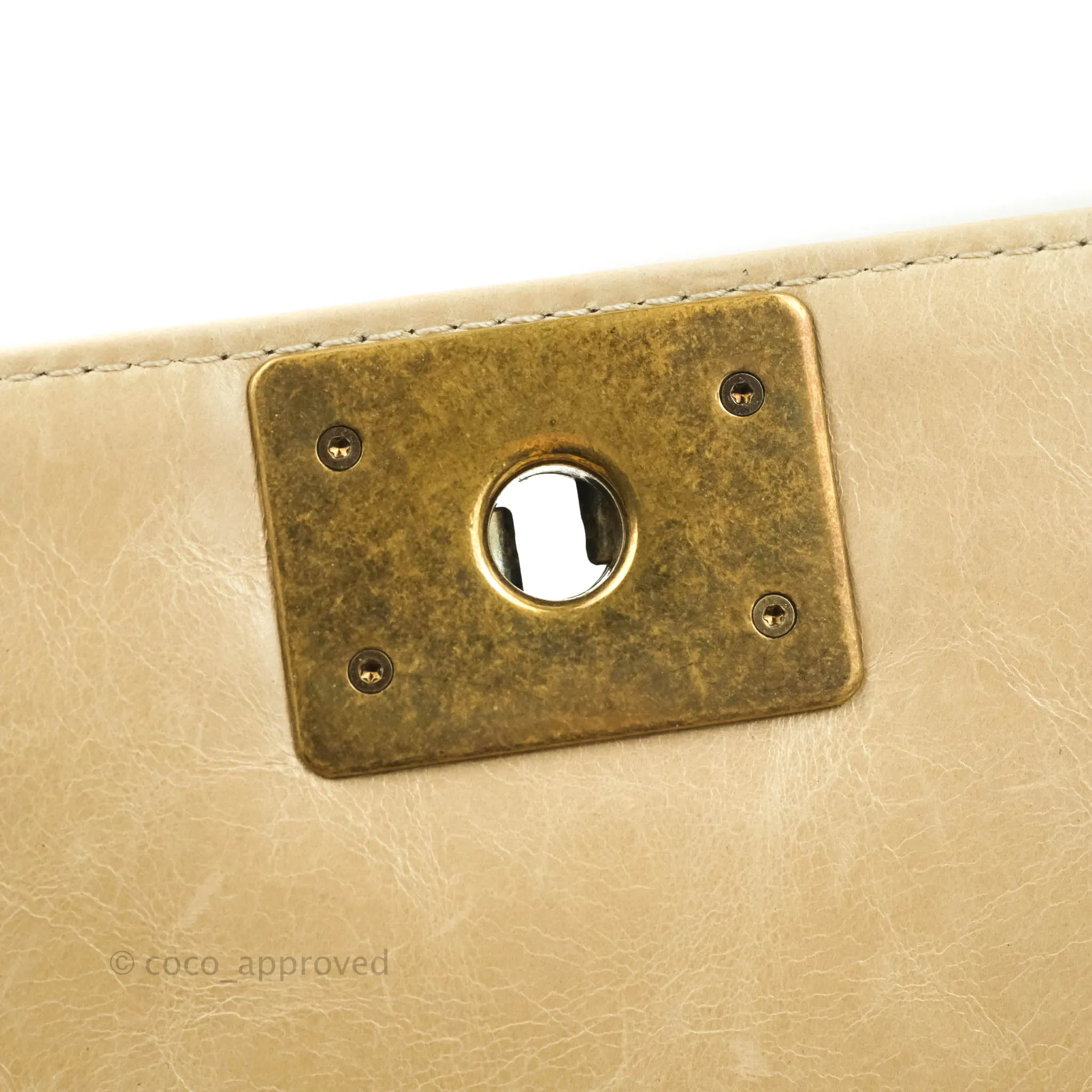 Chanel Quilted Large Boy Beige Aged Calfskin Aged Gold Hardware
