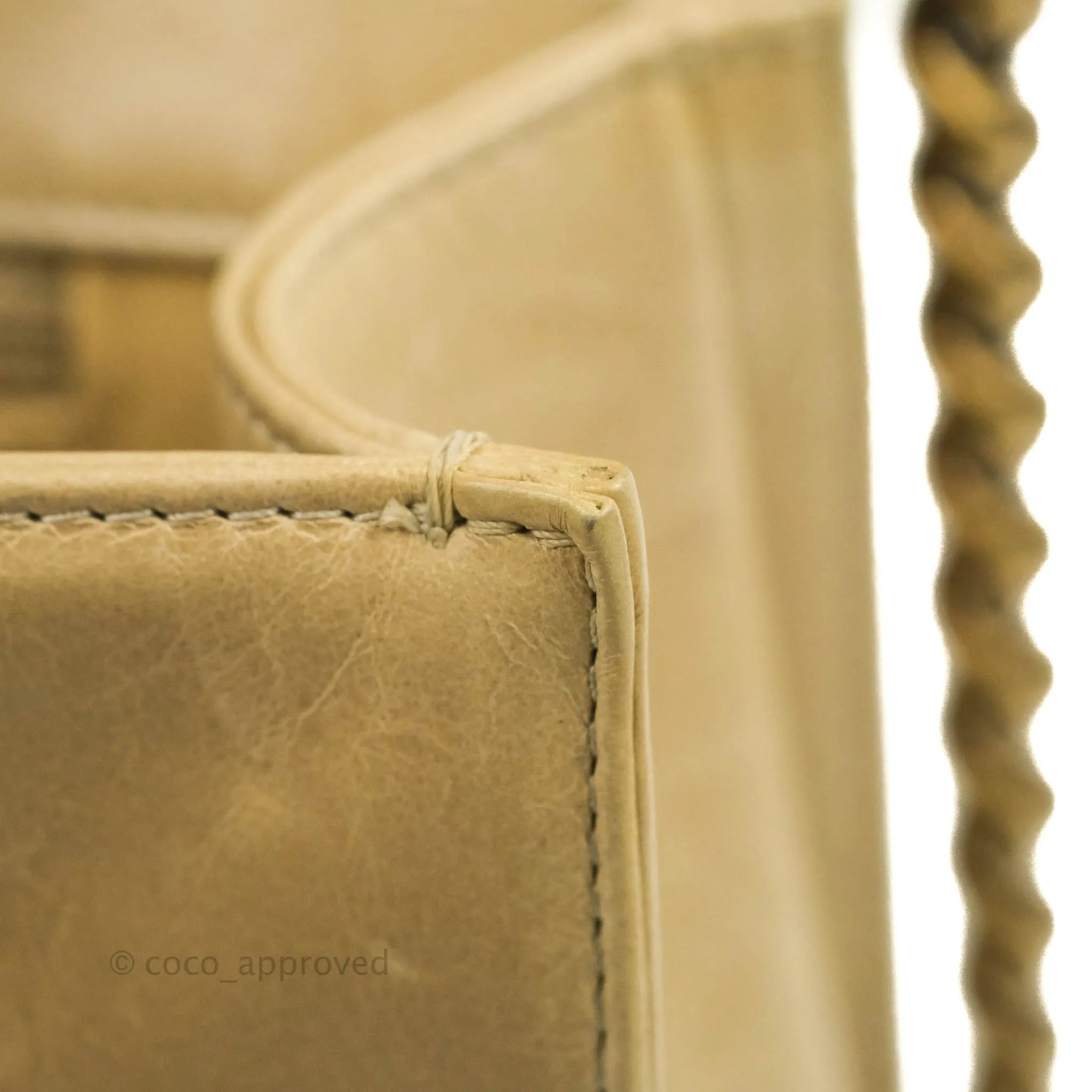 Chanel Quilted Large Boy Beige Aged Calfskin Aged Gold Hardware