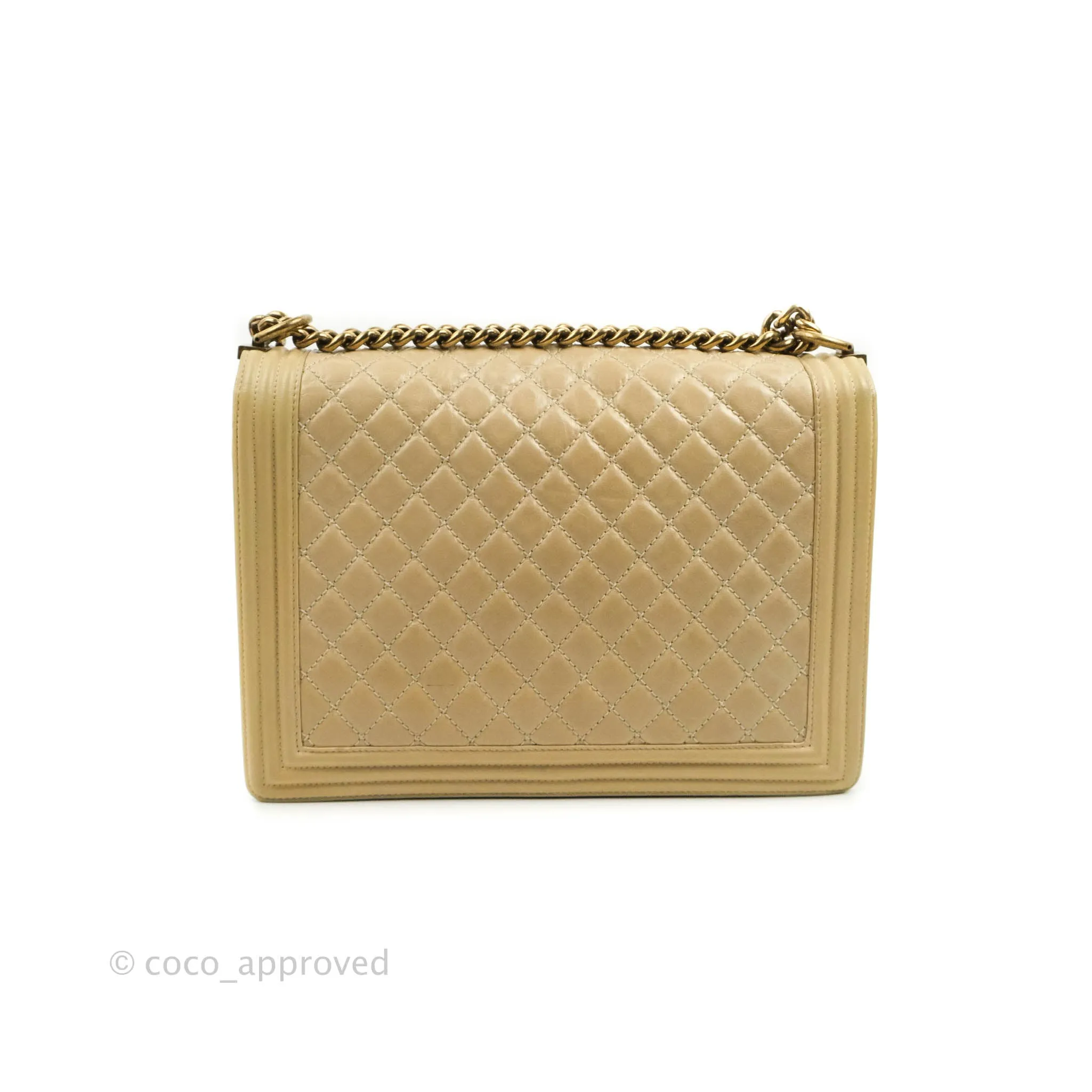 Chanel Quilted Large Boy Beige Aged Calfskin Aged Gold Hardware
