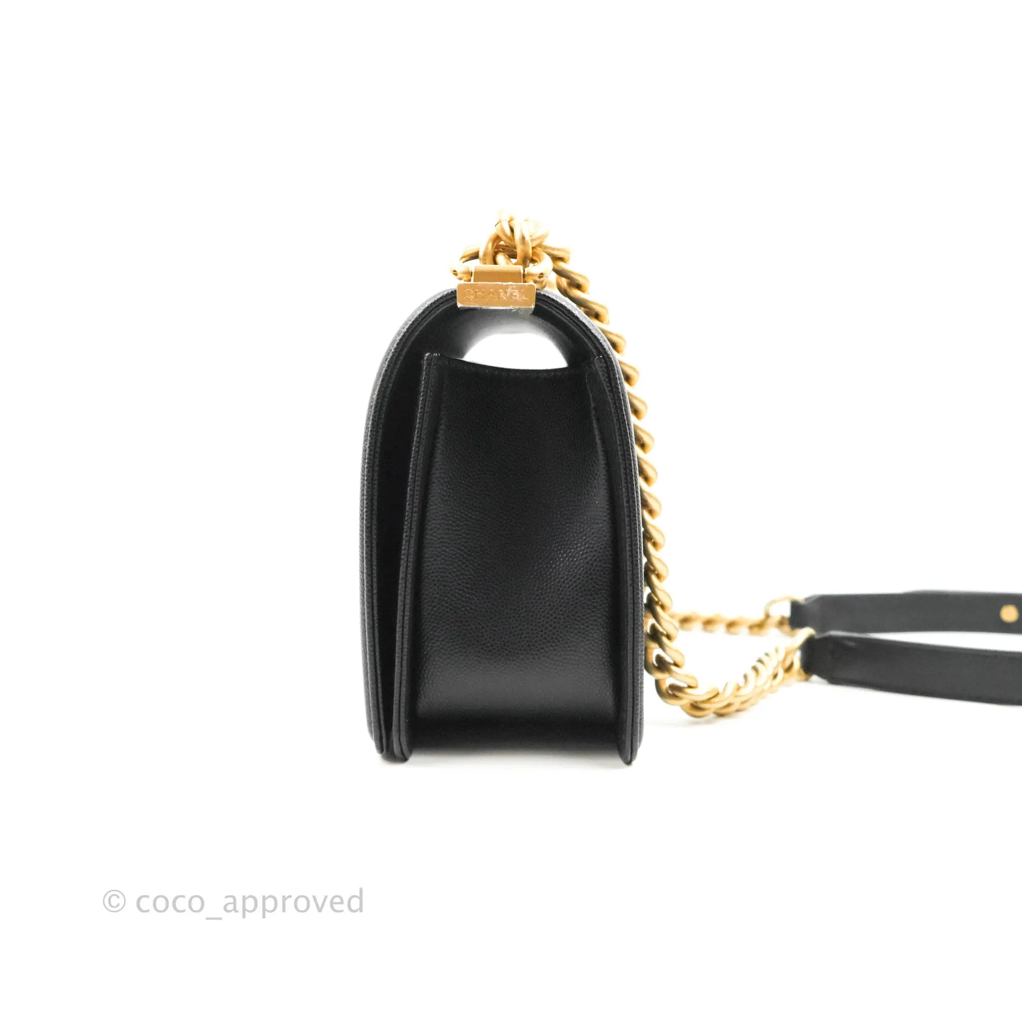 Chanel Quilted Medium Boy Black Caviar Aged Gold Hardware