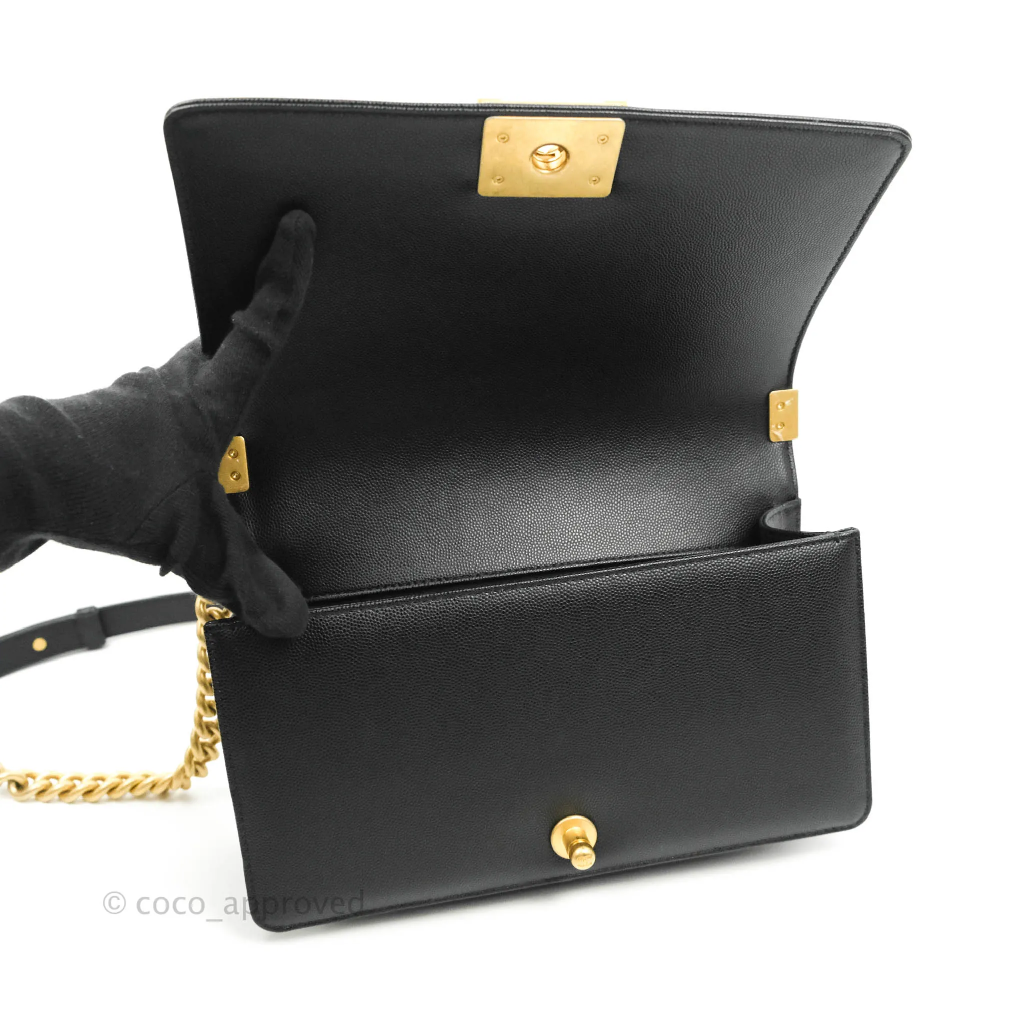Chanel Quilted Medium Boy Black Caviar Aged Gold Hardware