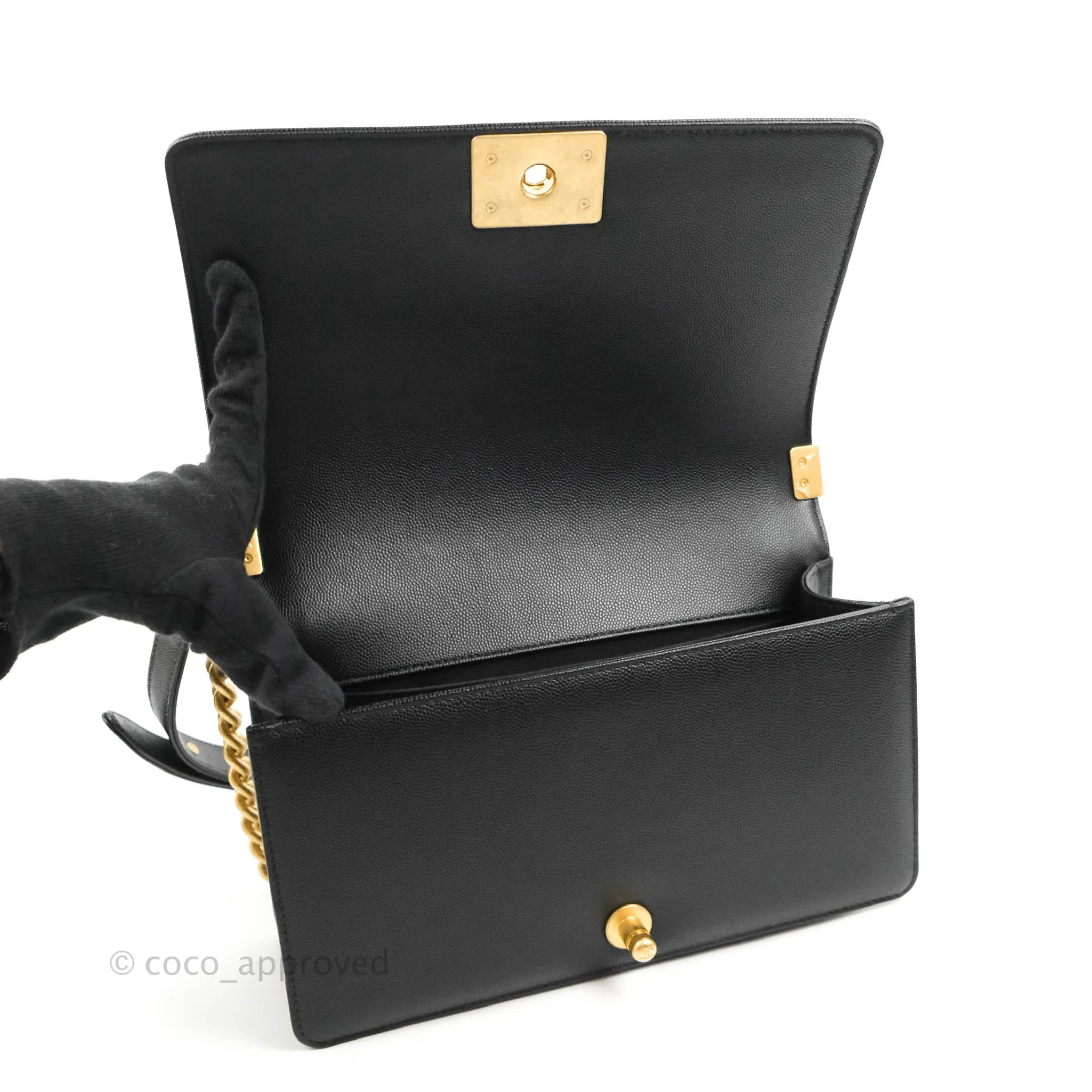 Chanel Quilted Medium Boy Black Caviar Aged Gold Hardware
