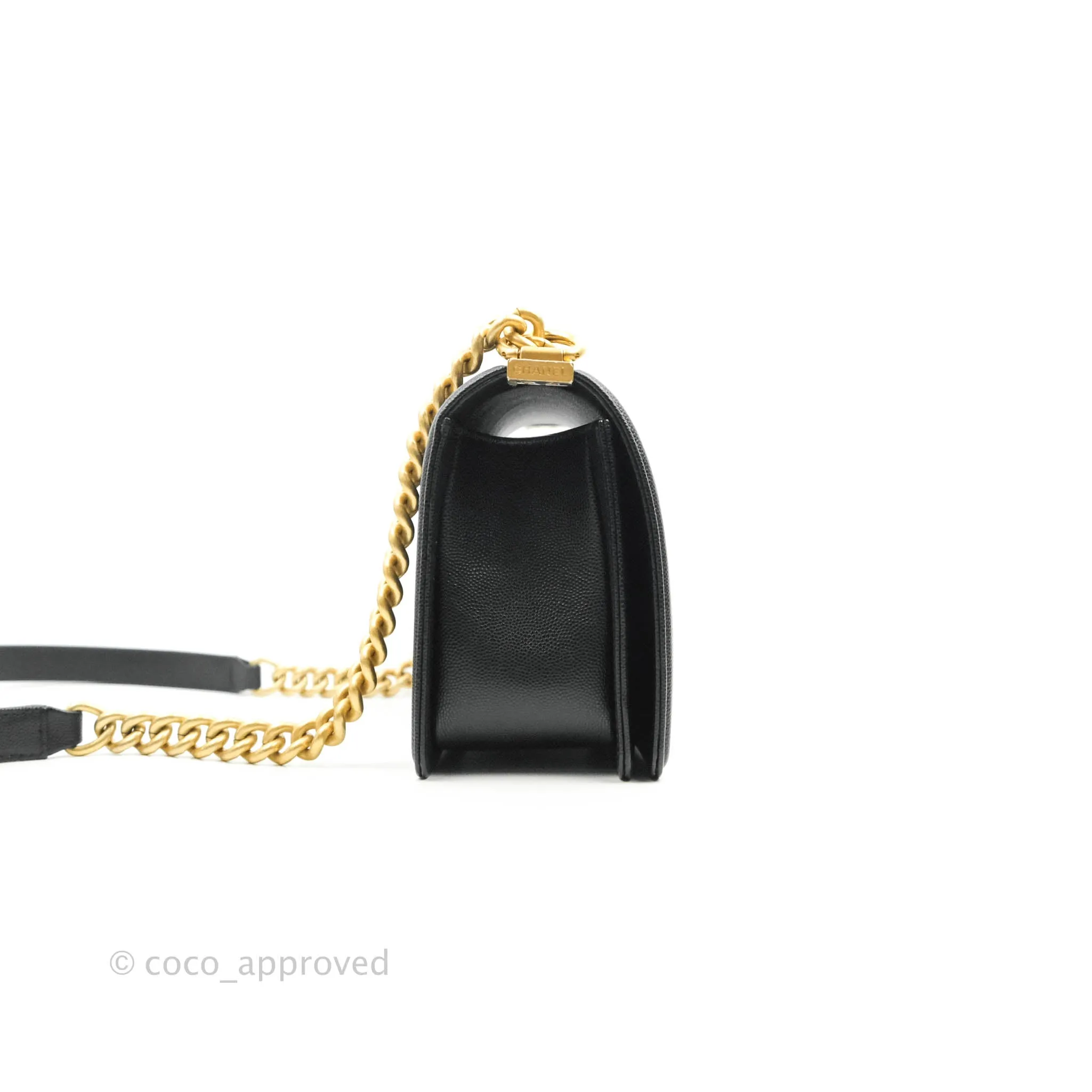 Chanel Quilted Medium Boy Black Caviar Aged Gold Hardware
