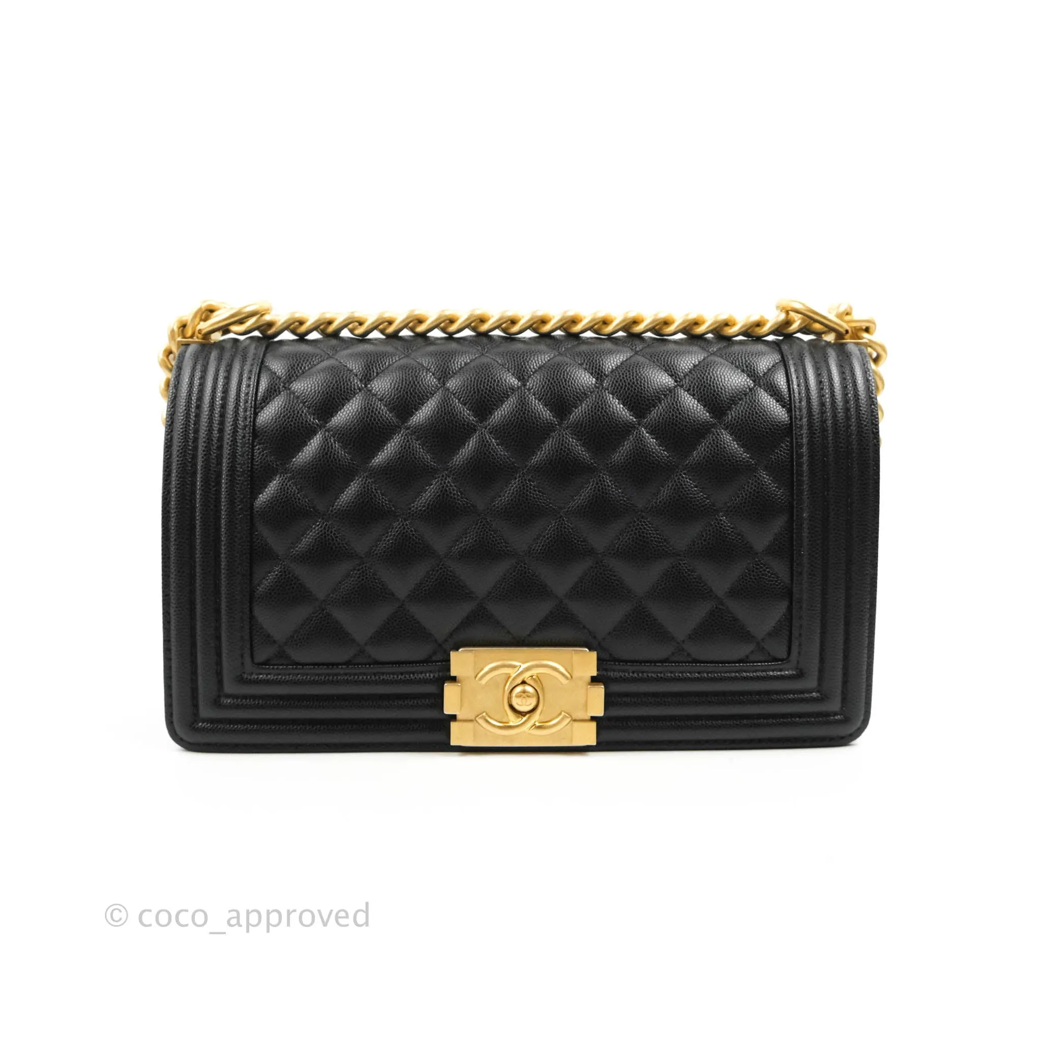 Chanel Quilted Medium Boy Black Caviar Aged Gold Hardware