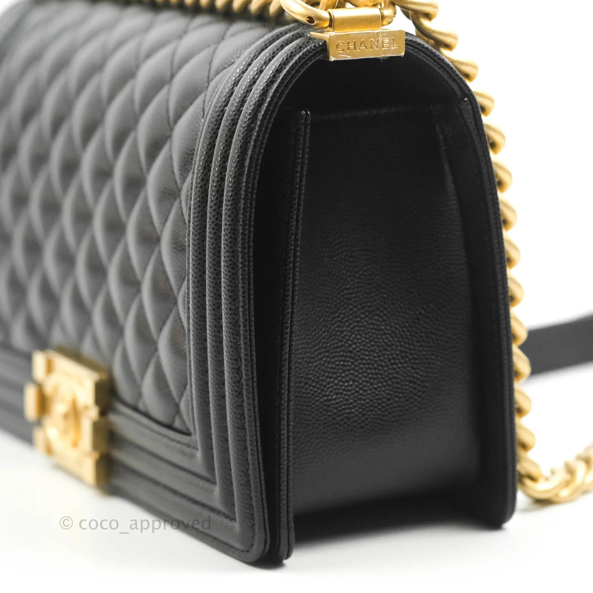 Chanel Quilted Medium Boy Black Caviar Aged Gold Hardware