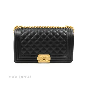 Chanel Quilted Medium Boy Black Caviar Aged Gold Hardware