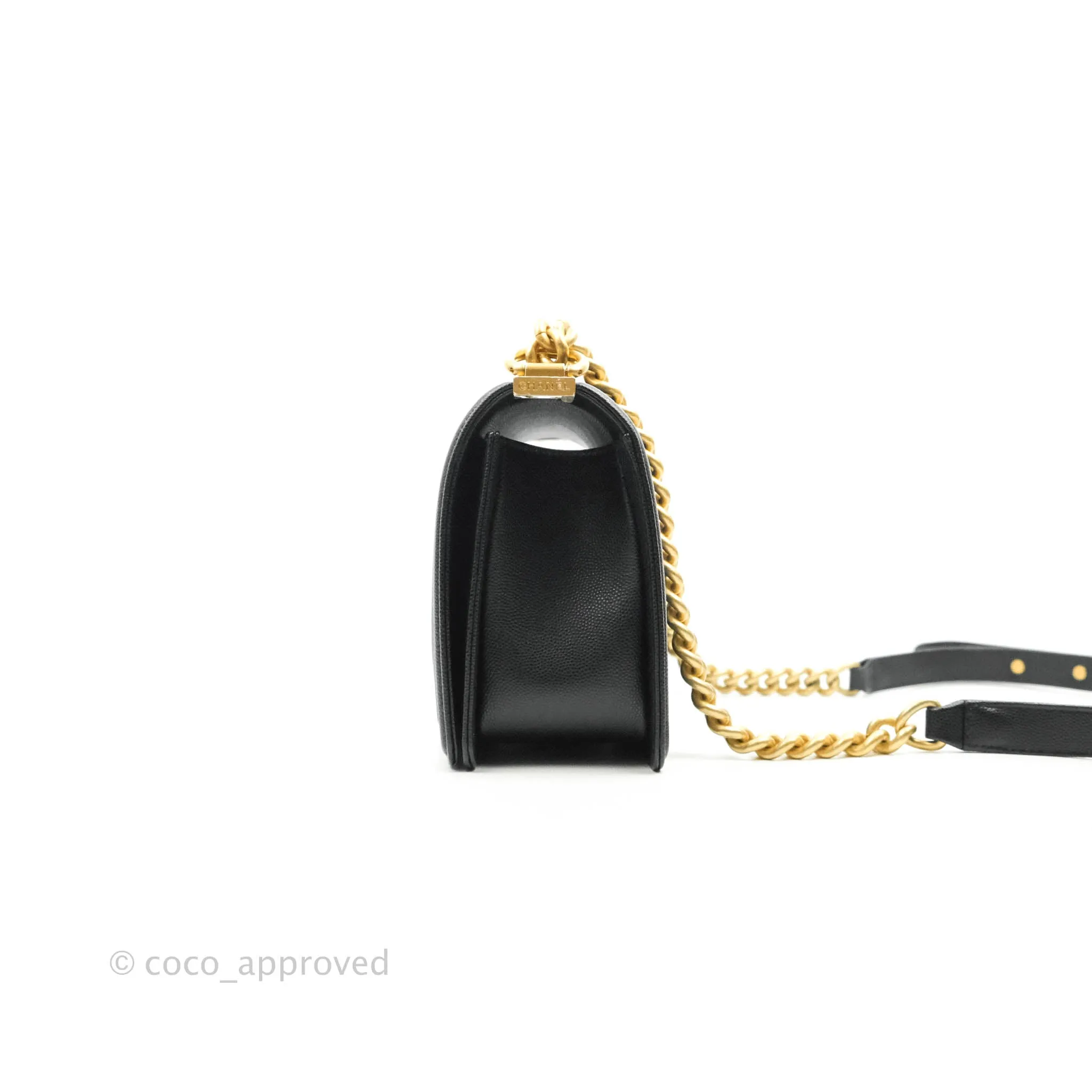 Chanel Quilted Medium Boy Black Caviar Aged Gold Hardware