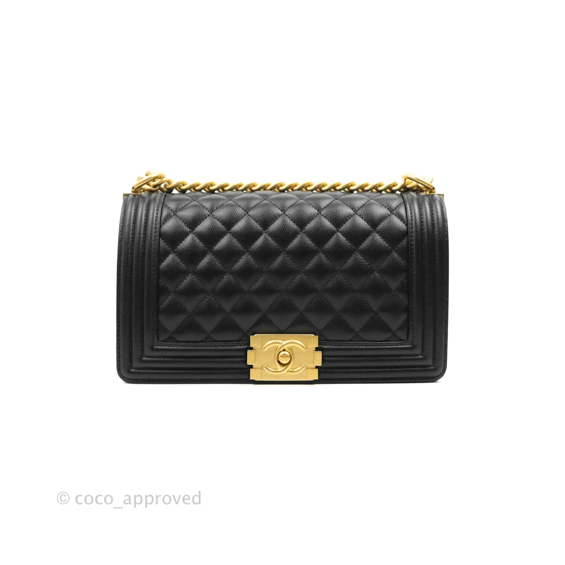 Chanel Quilted Medium Boy Black Caviar Aged Gold Hardware