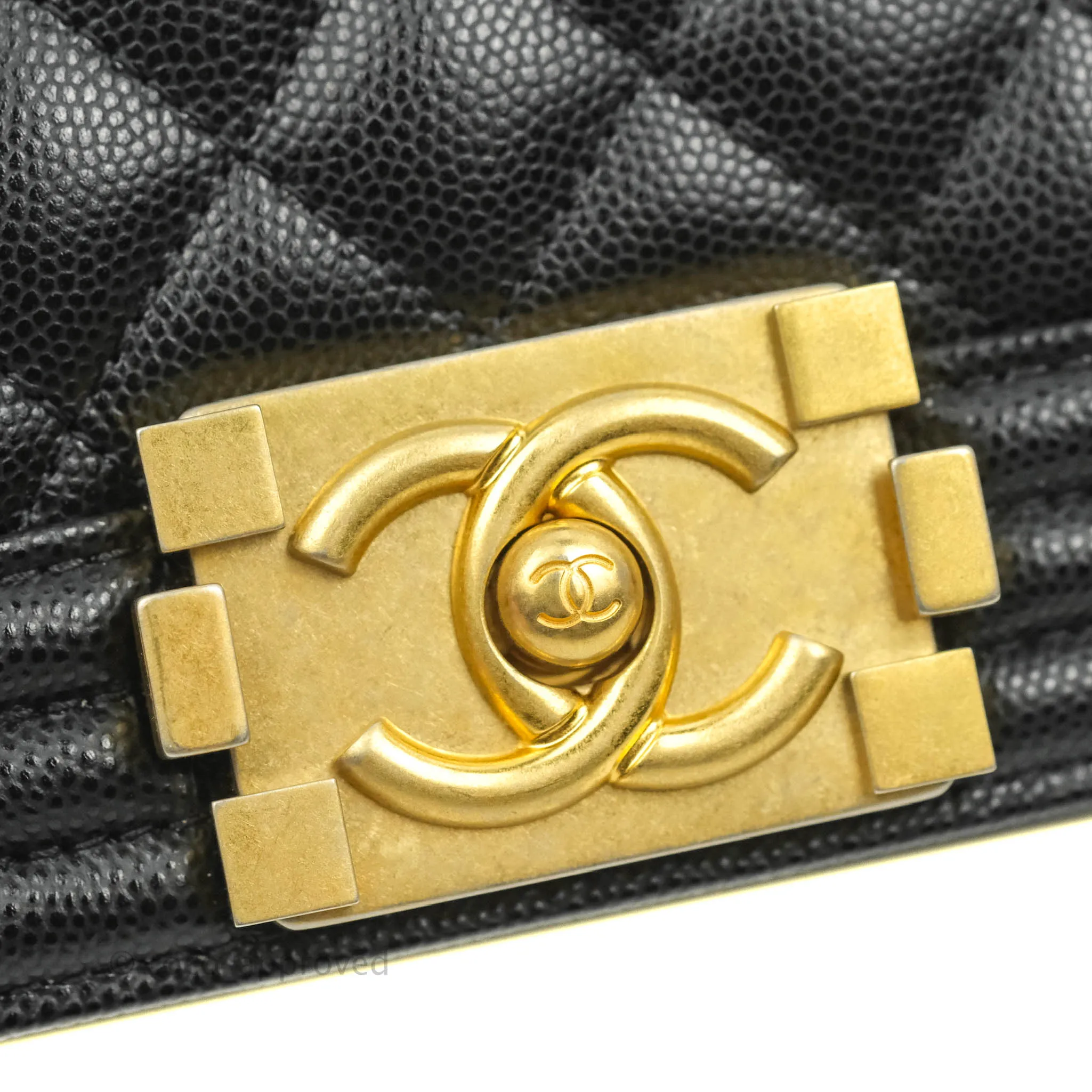 Chanel Quilted Medium Boy Black Caviar Aged Gold Hardware