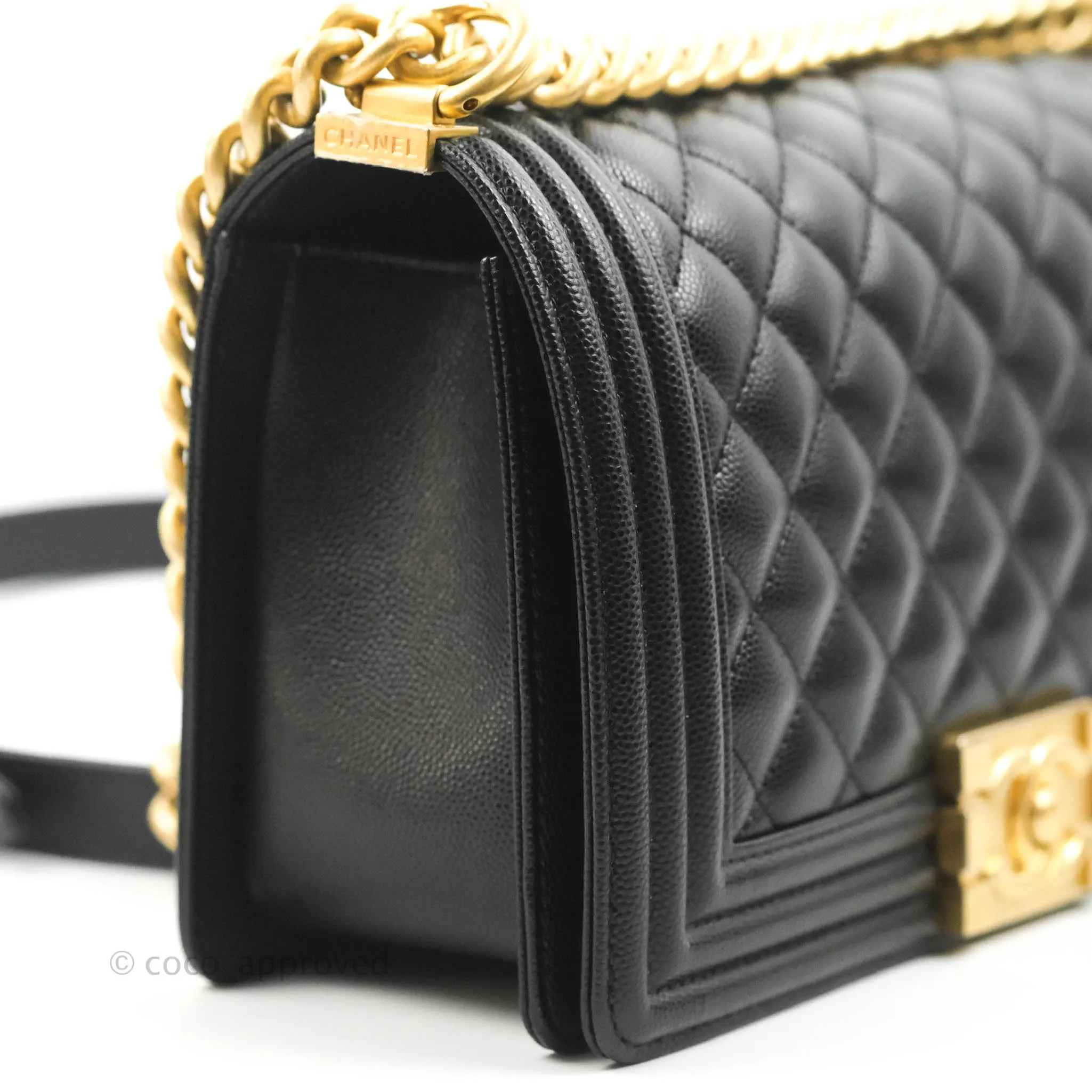 Chanel Quilted Medium Boy Black Caviar Aged Gold Hardware