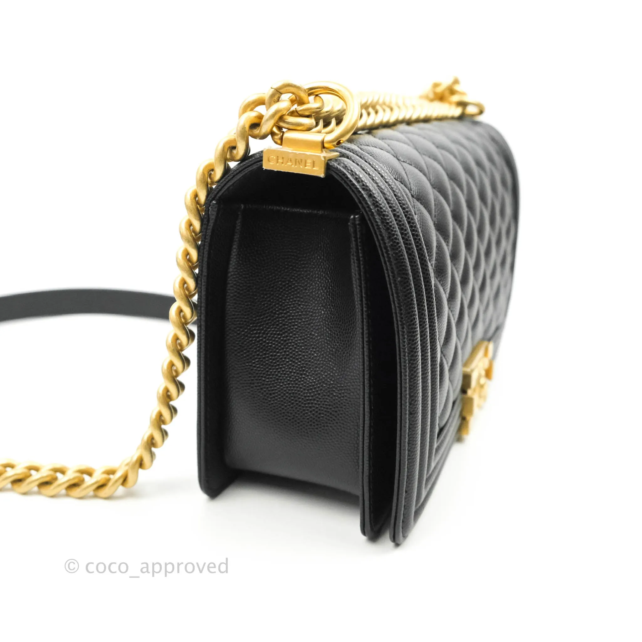 Chanel Quilted Medium Boy Black Caviar Aged Gold Hardware