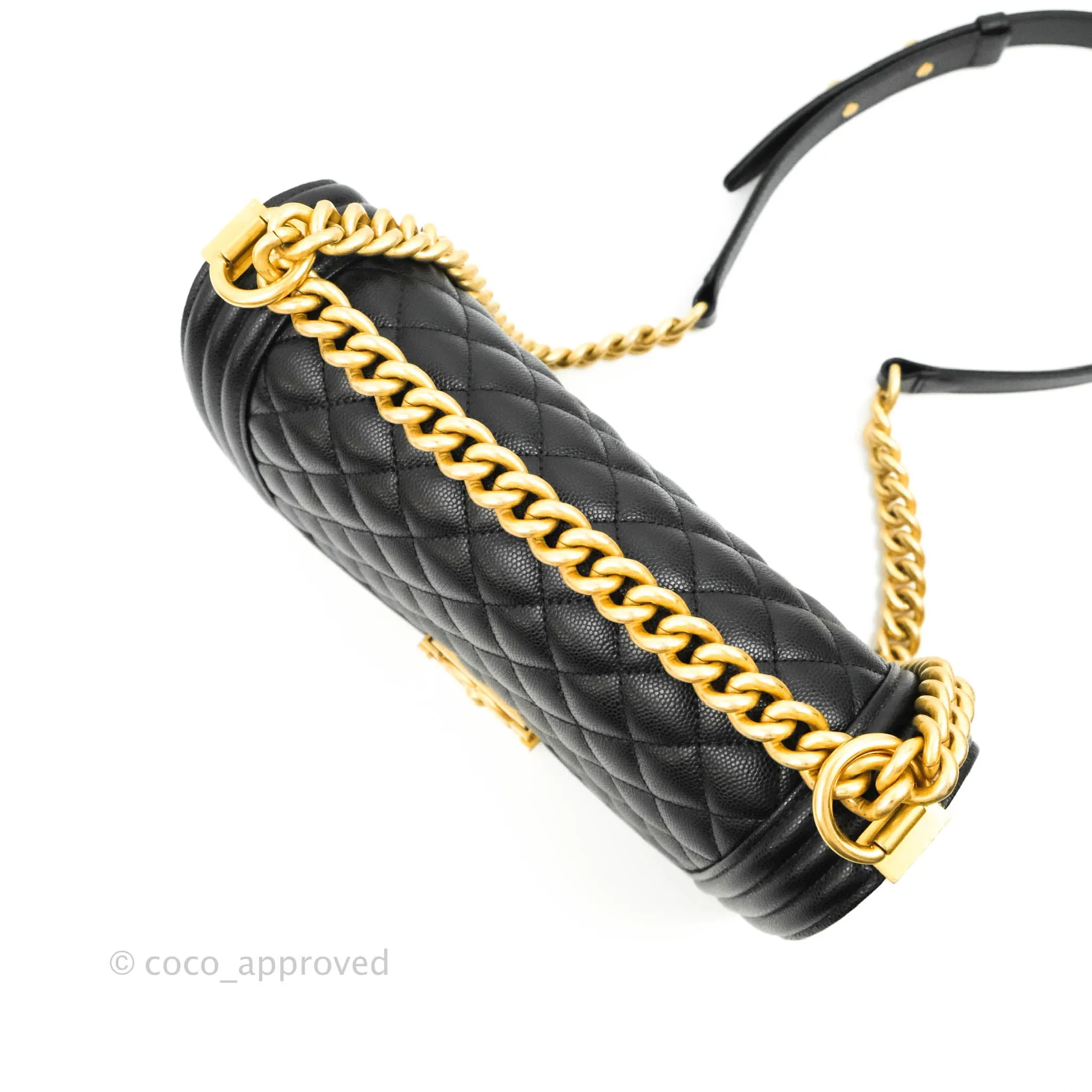 Chanel Quilted Medium Boy Black Caviar Aged Gold Hardware