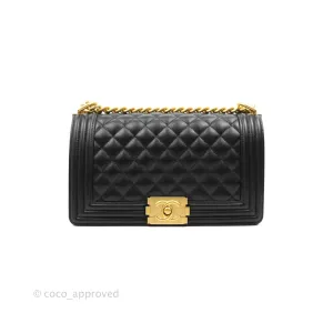 Chanel Quilted Medium Boy Black Caviar Aged Gold Hardware