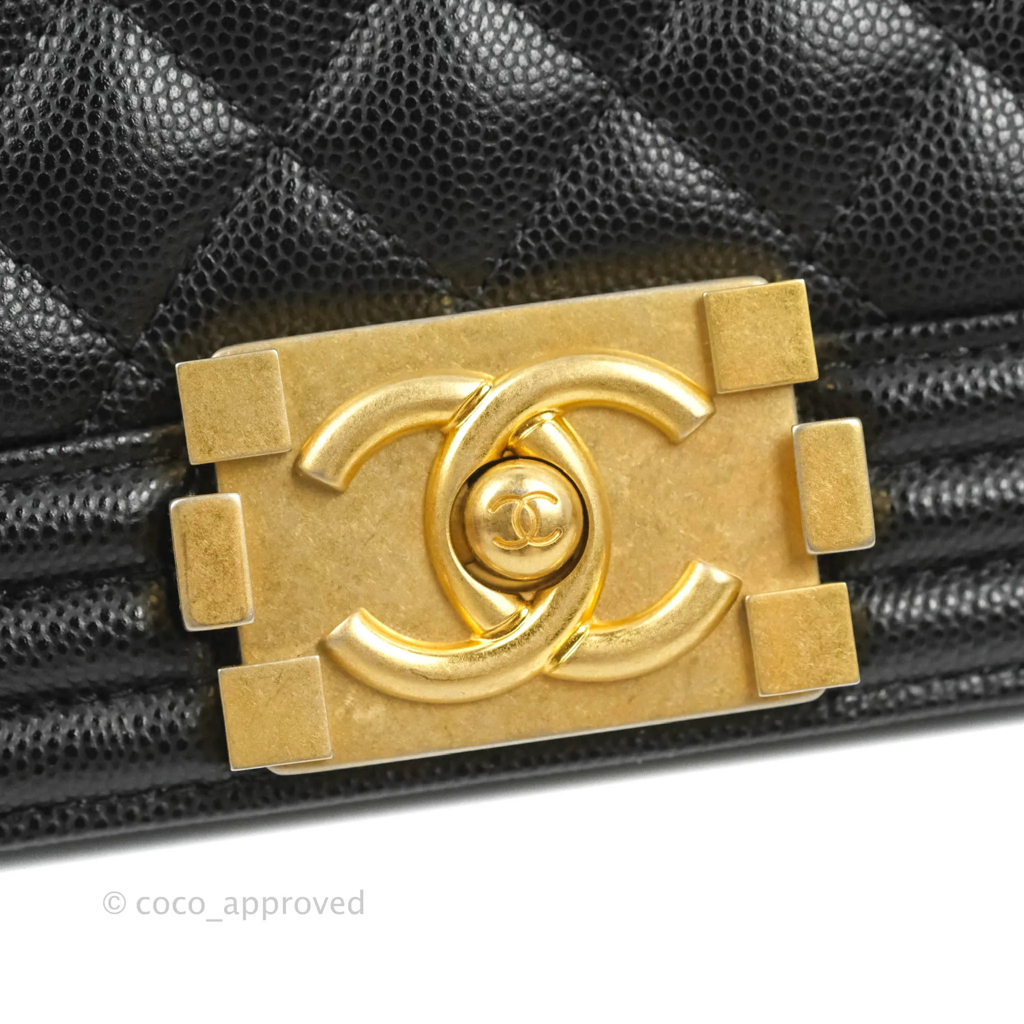 Chanel Quilted Medium Boy Black Caviar Aged Gold Hardware