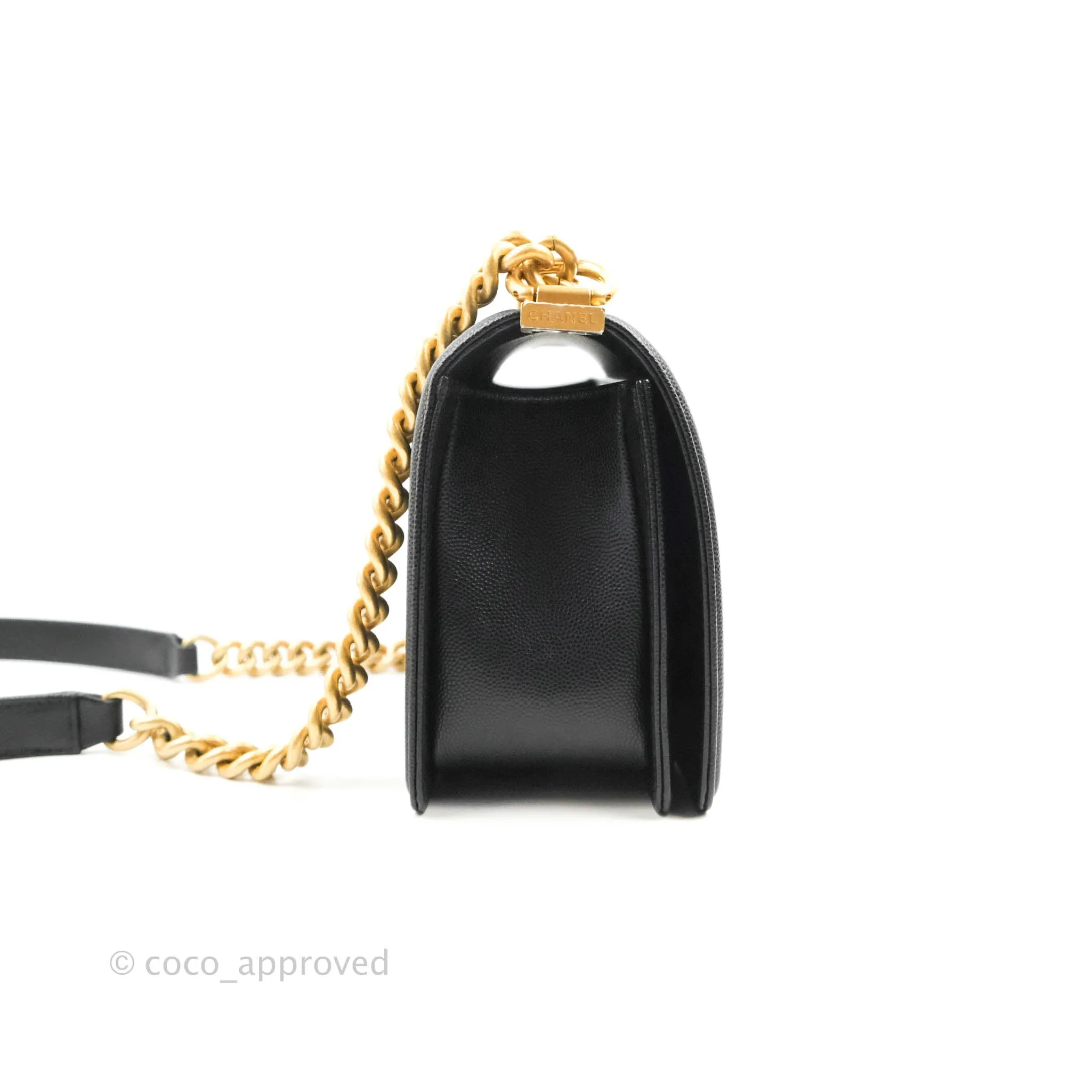 Chanel Quilted Medium Boy Black Caviar Aged Gold Hardware
