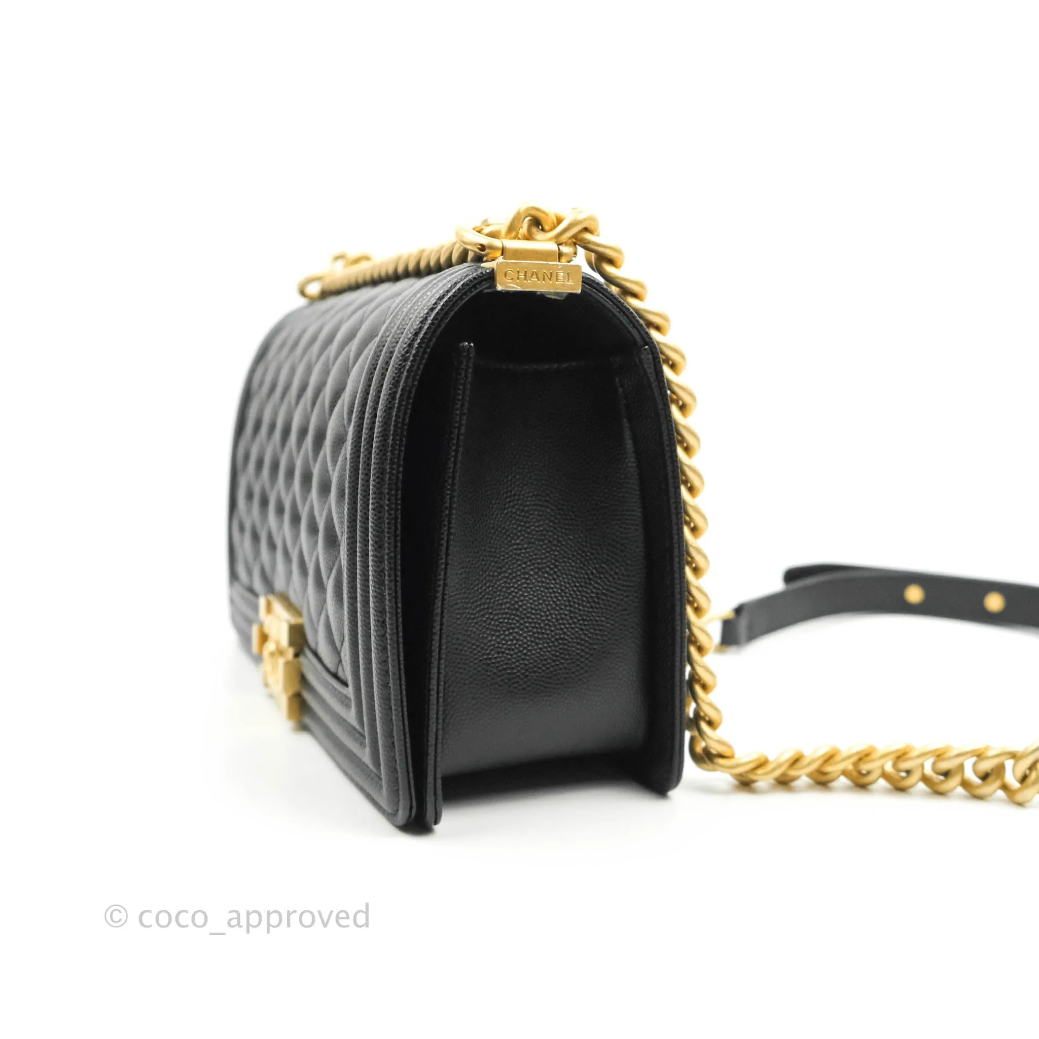 Chanel Quilted Medium Boy Black Caviar Aged Gold Hardware