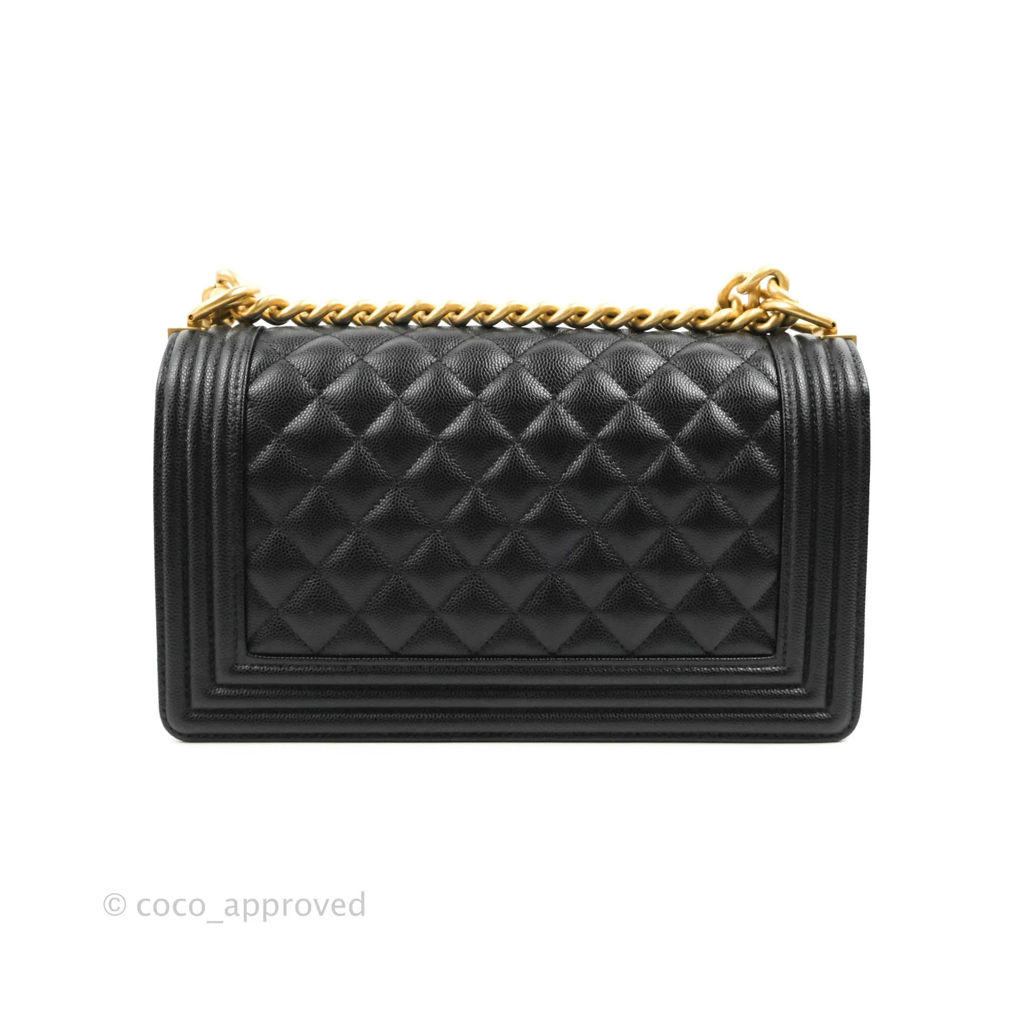 Chanel Quilted Medium Boy Black Caviar Aged Gold Hardware