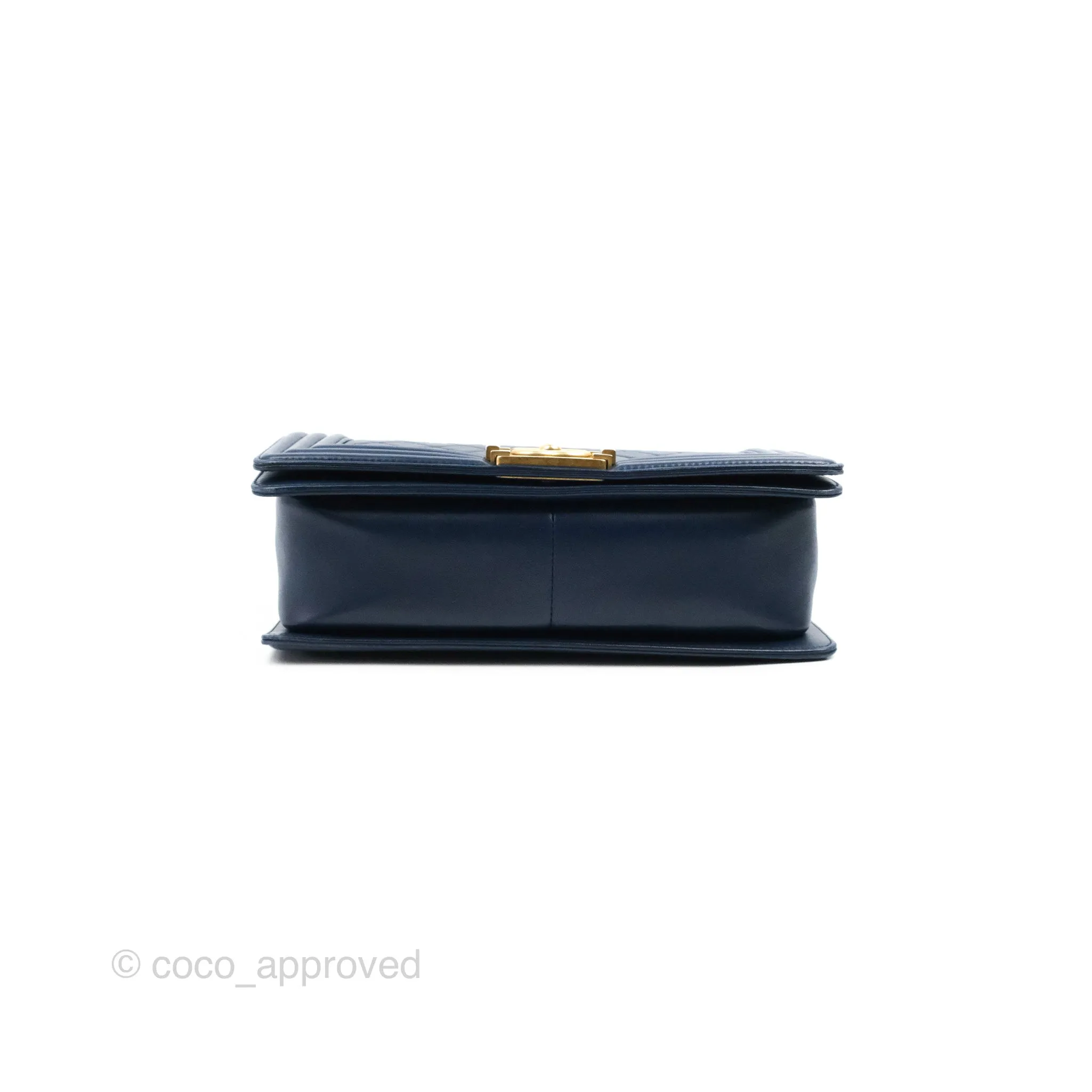 Chanel Quilted Medium Boy Navy Lambskin Aged Gold Hardware
