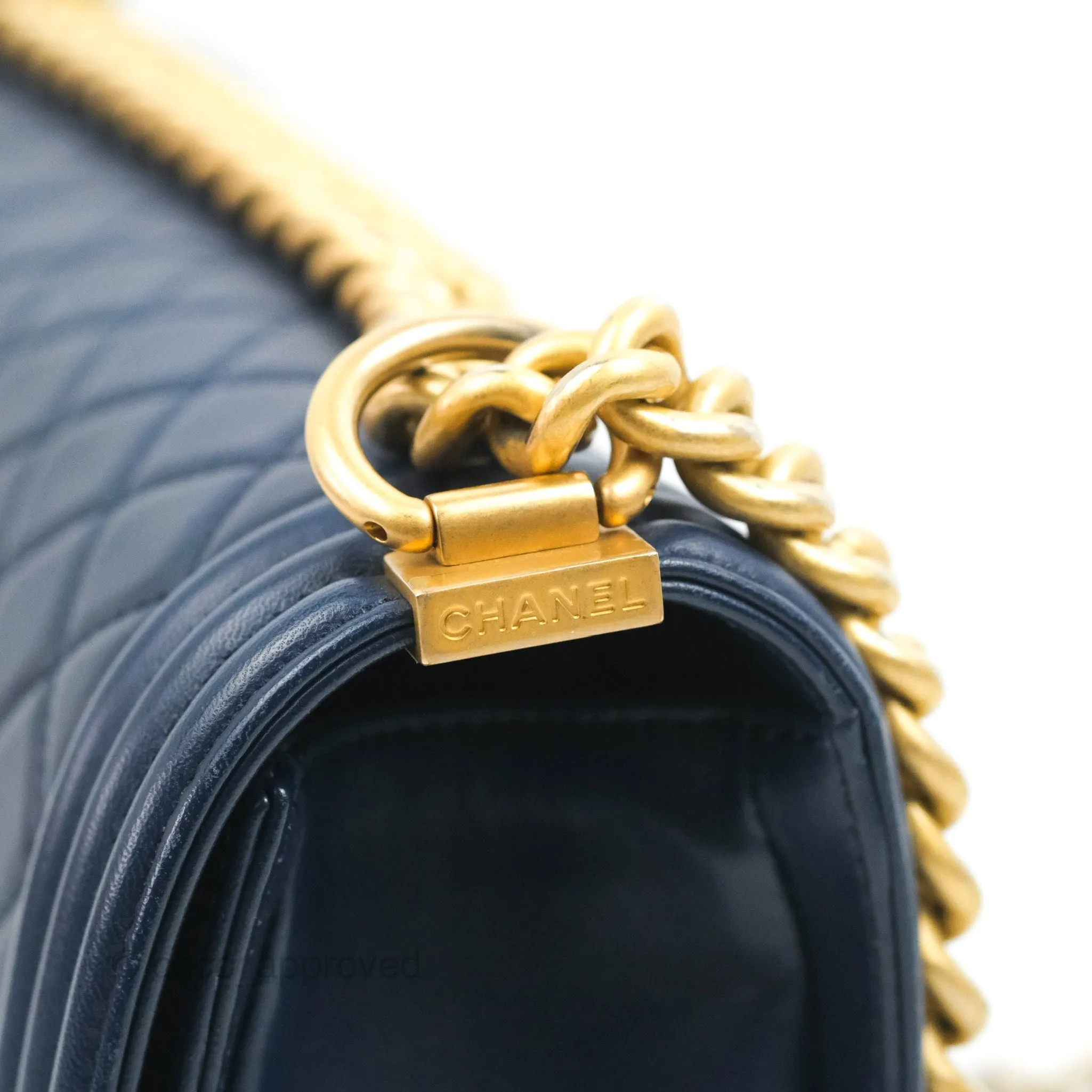 Chanel Quilted Medium Boy Navy Lambskin Aged Gold Hardware