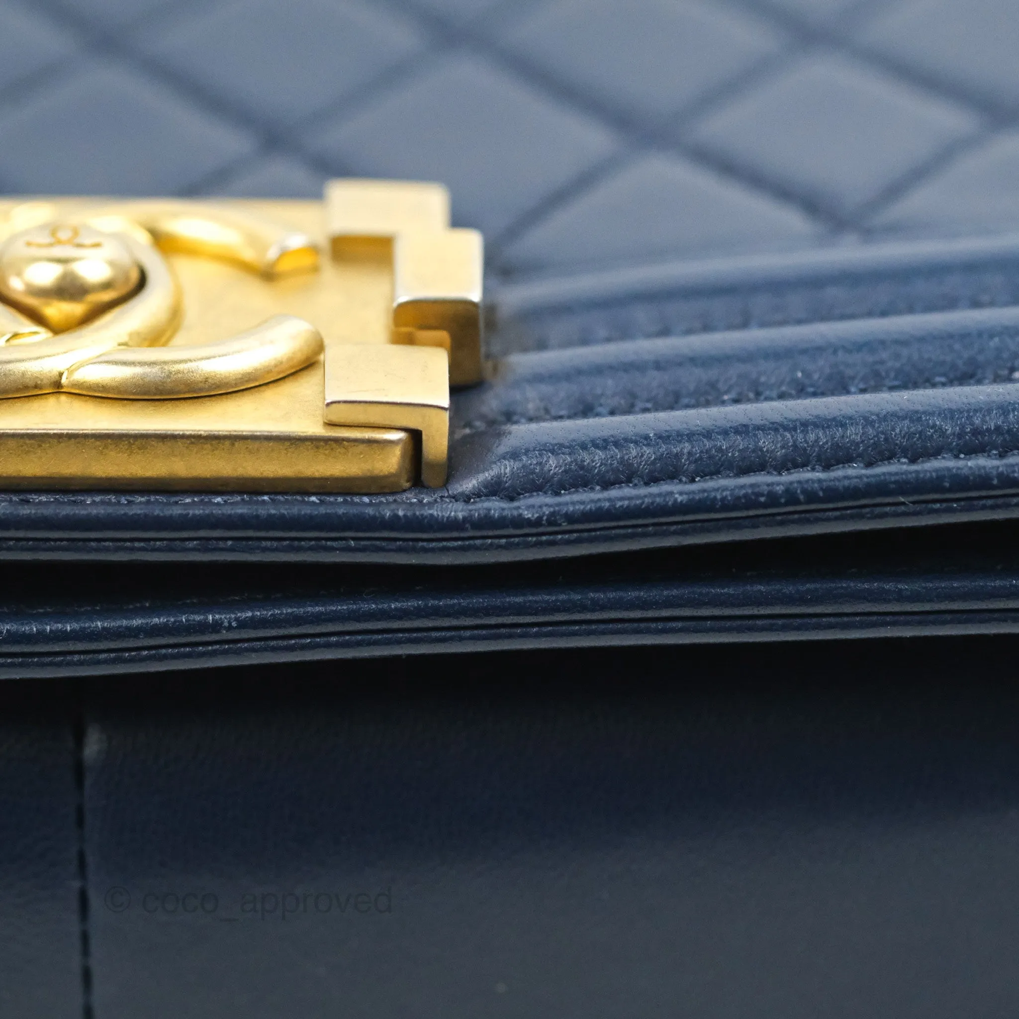 Chanel Quilted Medium Boy Navy Lambskin Aged Gold Hardware